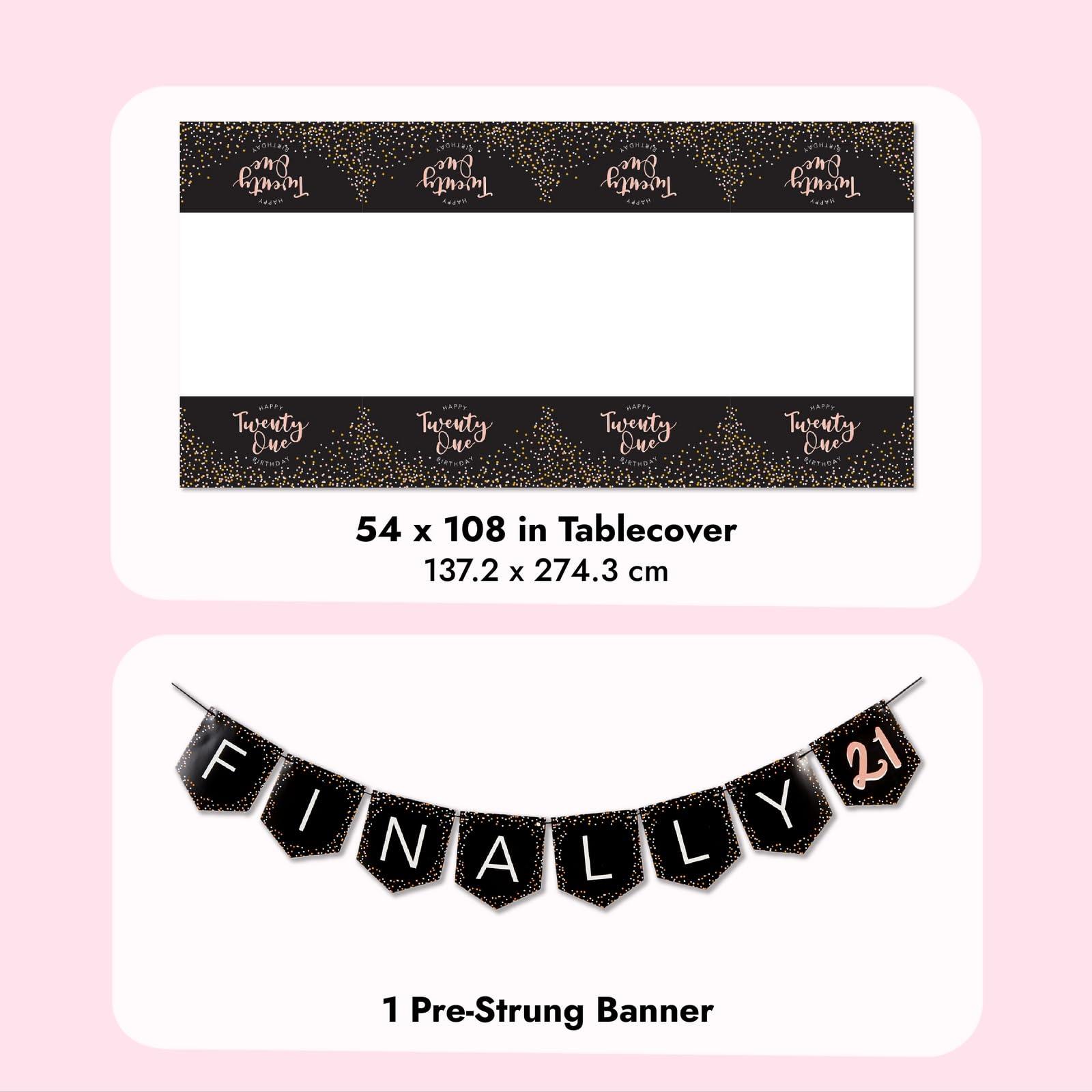 Sparkle and Bash 170 Piece 21st Birthday Party Supplies and Decorations Set for Girls, Includes Plates, Napkins, Tablecloth, Banner, Cups, and Cutlery (24 Guests)