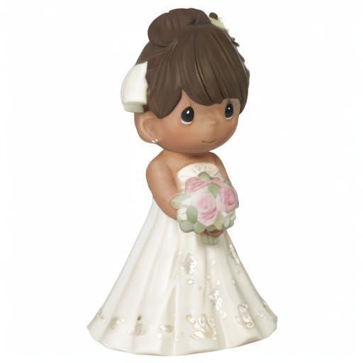 Precious Moments Precious Moments Perfect Couple Bride, Brunette Hair With Medium Skin Tone Bisque Porcelain Wedding Figurine & Cake Topper, 172065