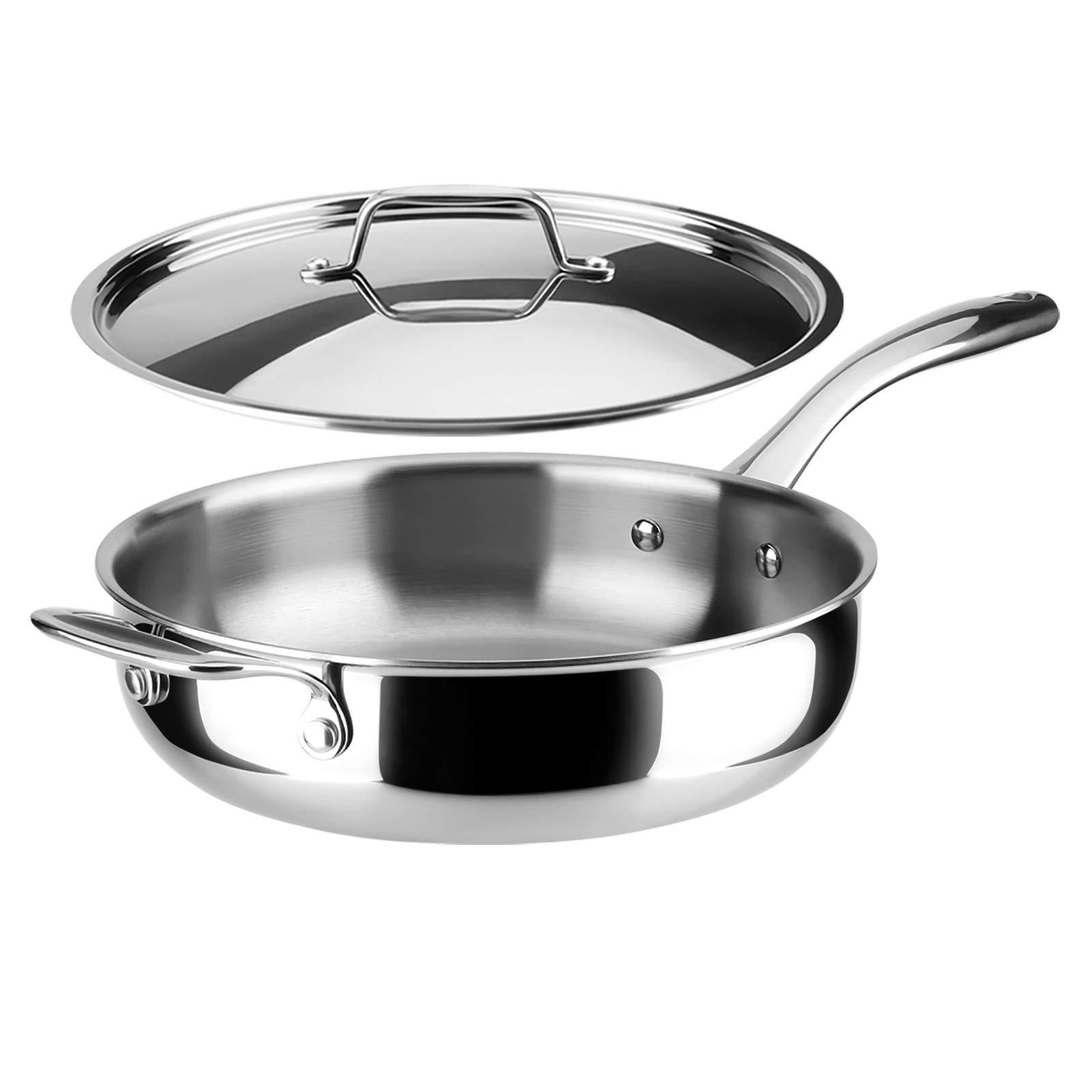 duxtop Duxtop Whole-Clad Tri-Ply Stainless Steel Saute Pan with Lid, 3 Quart, Kitchen Induction Cookware