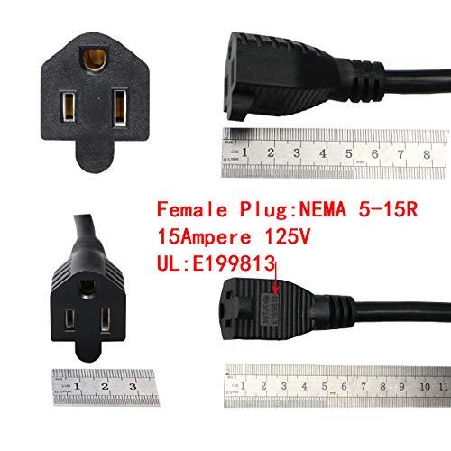 Retafe 10Feet Outdoor Extension Cord,105 Temperature Resistant 15Amp Big Plug Anti-Load 14AWG 3 Prong Heavy Duty Tools Equipment Power Extension Cord (3.1Meters,Black)