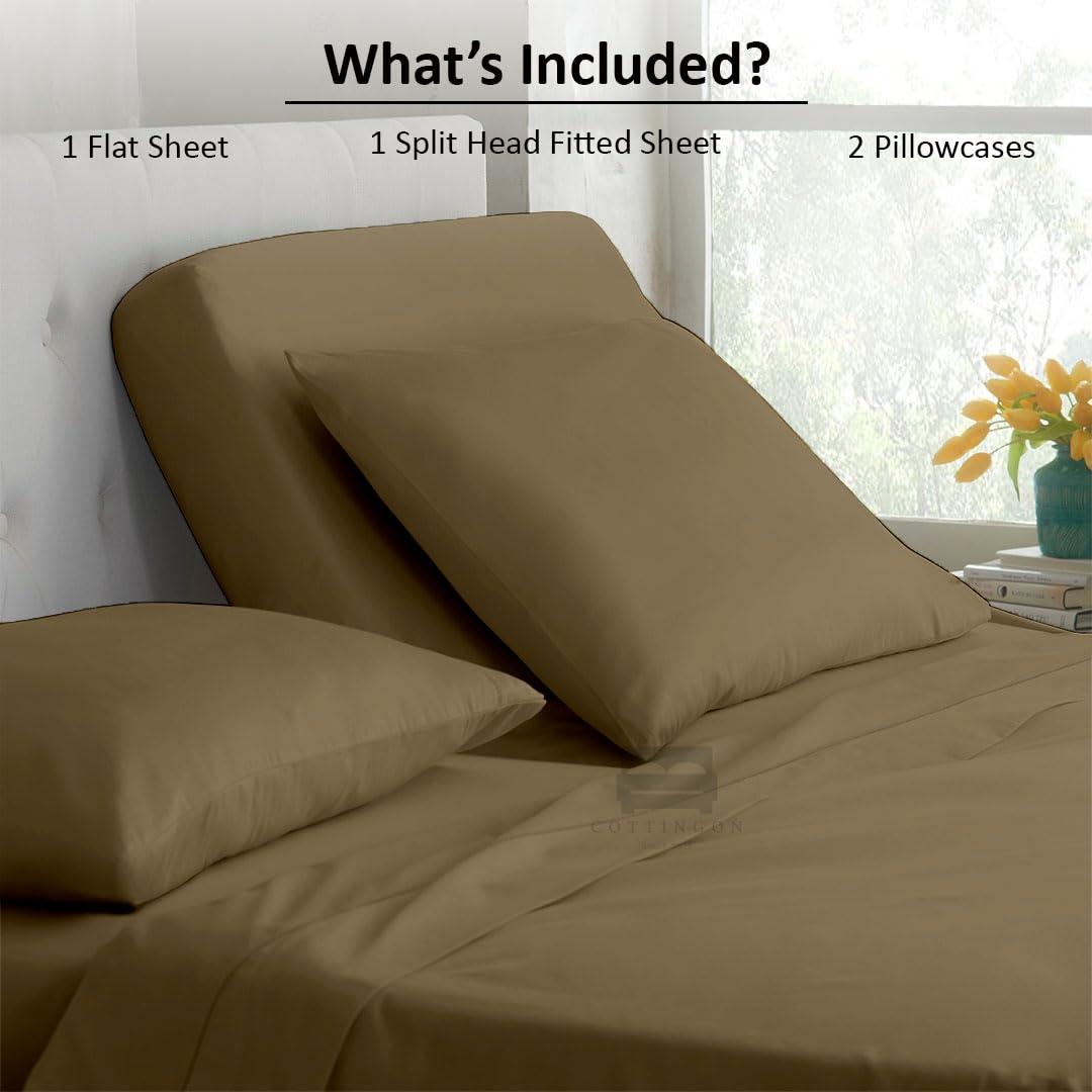 Cottingon Sheets for Sleep Number Bed Split King,Split Top King Sheets for Sleep Number Bed,100% Egyptian Cotton,Taupe Solid,28 Split-King,400 TC,16 Inch Deep,Split King Sheets for Sleep Number Beds