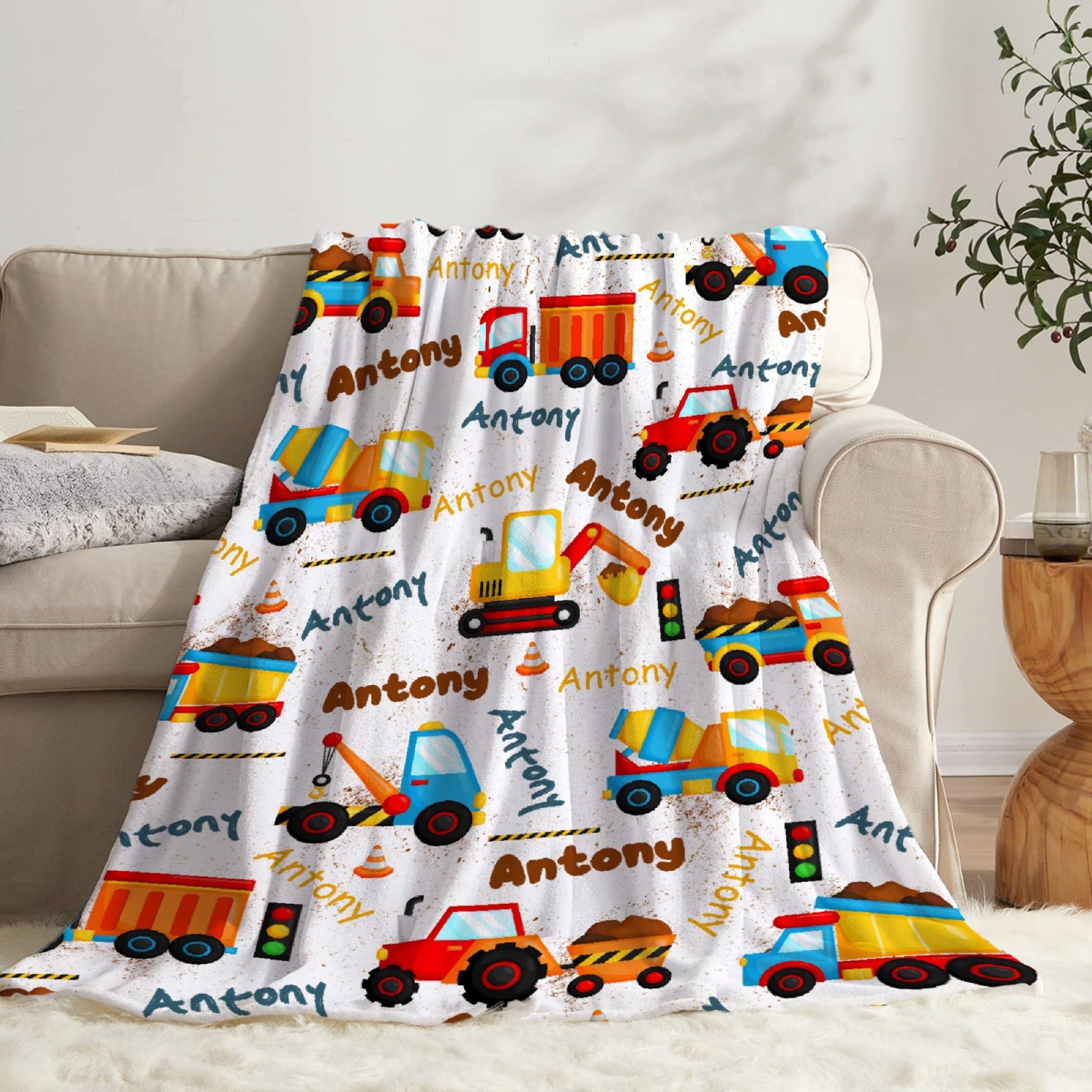 SUPERICH SUPERICH Personalized Construction Truck Blanket Gifts Construction Toddler Blanket Construction Throw Blanket for Boys Bulldozer Excavator Blanket Construction Plush Decor 80\"x60\" for Adult