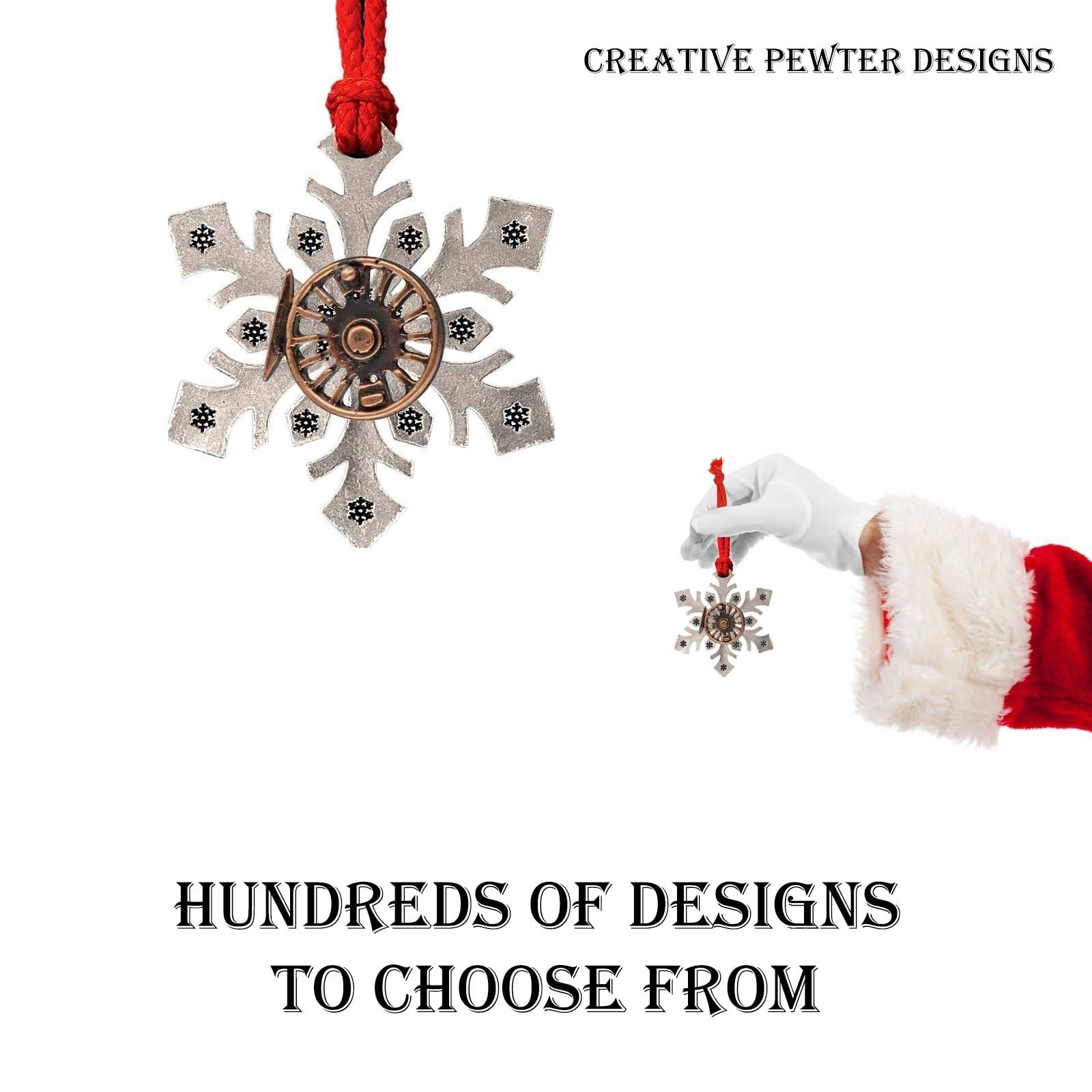 Creative Pewter Designs Fly Fishing Reel Snowflake Ornament, Pewter Snowflake, Copper Plated Reel, 2 1/4 Inches, 100% Handmade in the USA, Flyfishing, Fly Reel, Metal, Holiday Ornament, Christmas Gift,