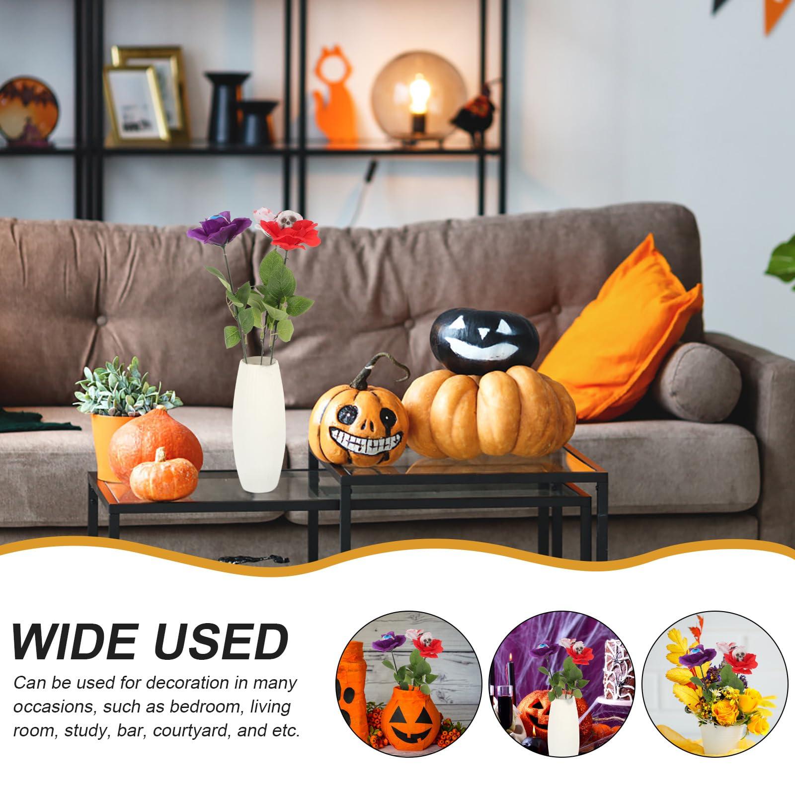 LOGOFUN LOGOFUN 3Pcs Halloween Fake Flowers Artificial Bloody White Roses with Eyeball Flower Bouquet Eyeball Spider Skeleton Flowers for Halloween Decoration