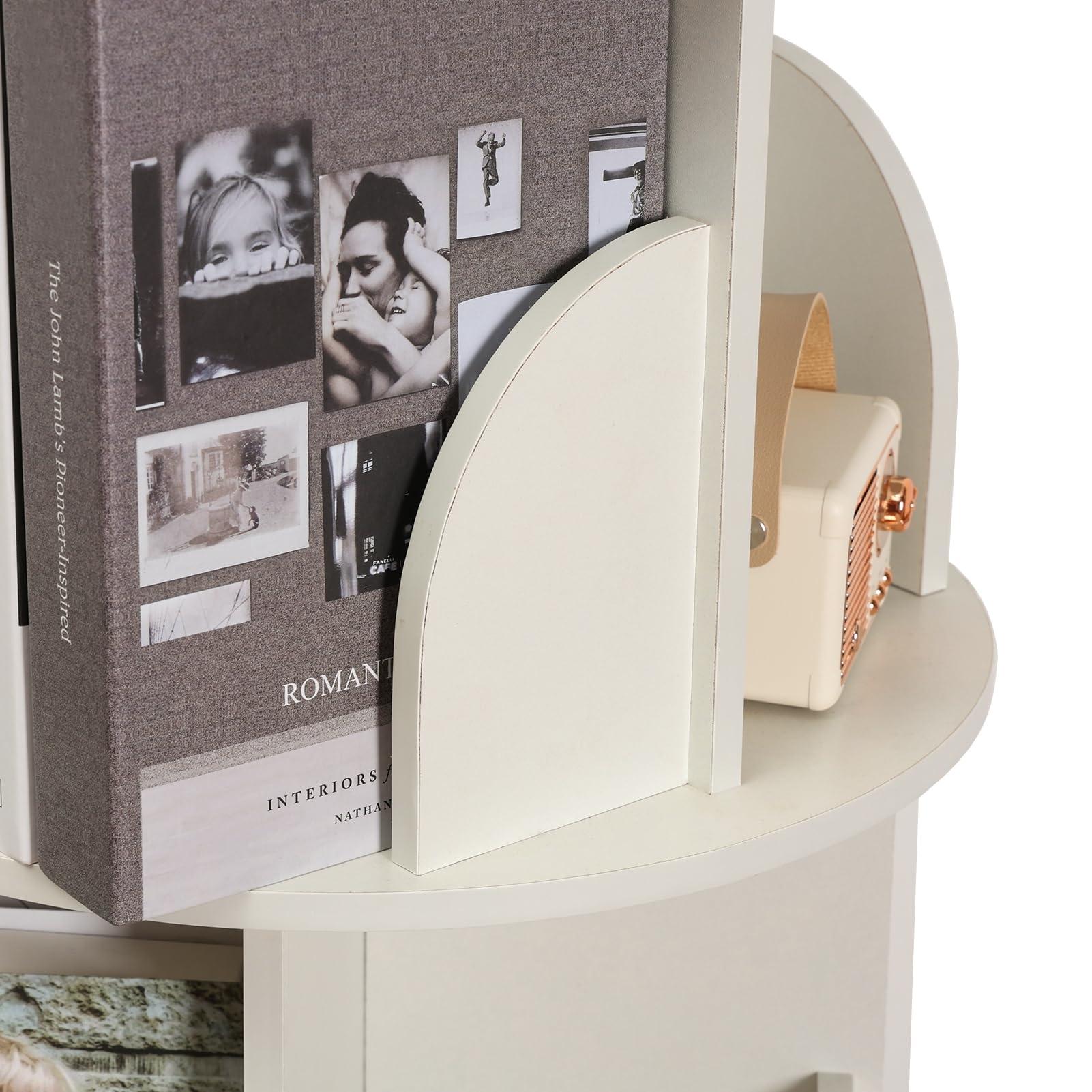 Makamsui Makamsui Rotating Bookshelf, 4 Tier Rotating Bookshelf Tower Floor Standing Bookcase, Small Corner Bookshelf Storage Rack for Small Space, Wood Narrow Book Shelf Organizer for Bedroom, Living Room Wh