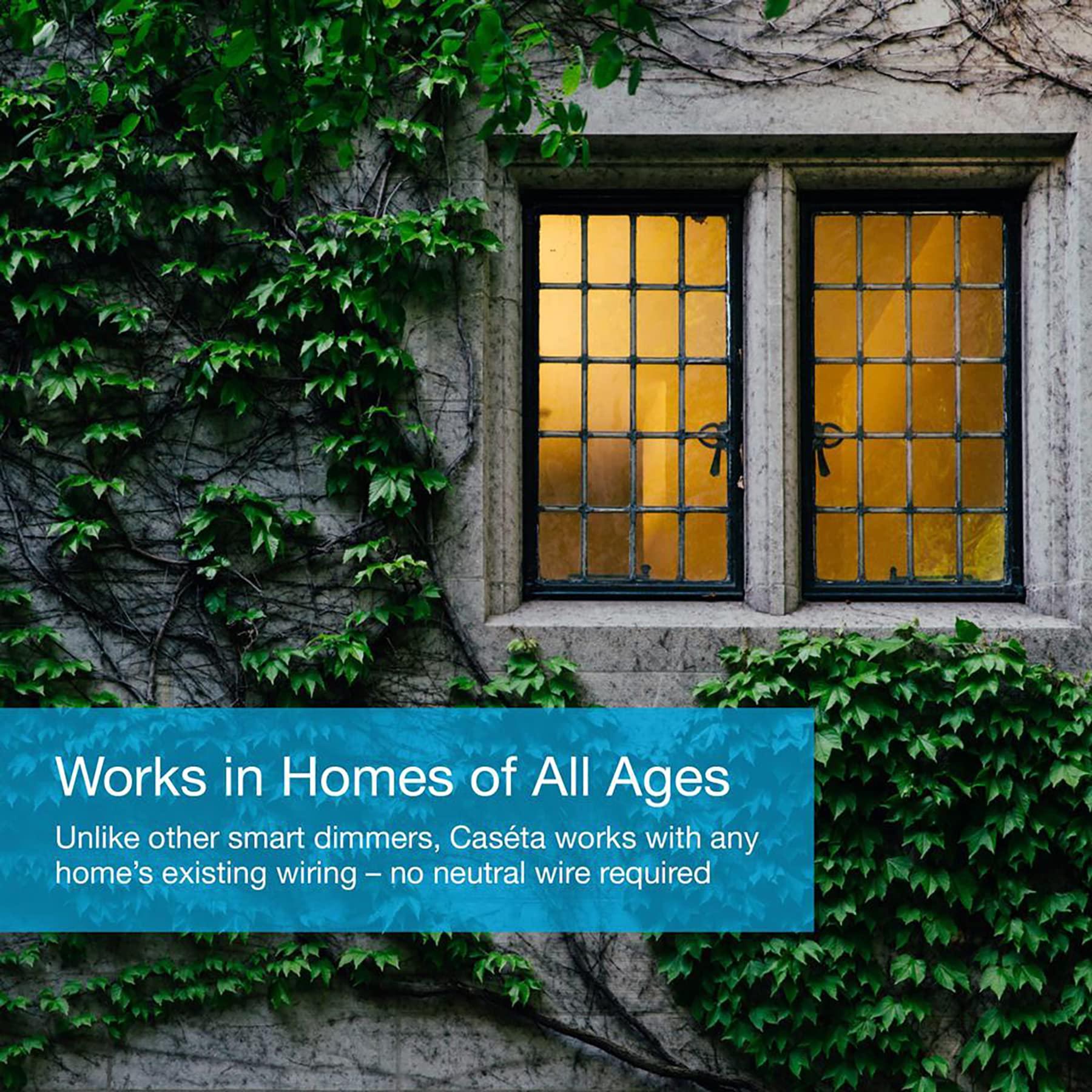 Lutron Lutron Caseta Smart Lighting Original Dimmer Switch, for Light Bulbs, Works w/ Alexa, Apple Homekit, Google Home (Hub Required), 150W Single-Pole/3-Way, No Neutral Required, PD-6WCL-WH, White