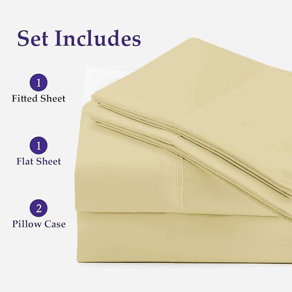 RECCI RECCI 4 Piece Sheet Set 100% Egyptian Cotton 1000 Thread Count Extra Super Soft Sateen Weave Bed Sheets 16\" Inch Deep Pocket, Twin XL Size - Ivory Solid