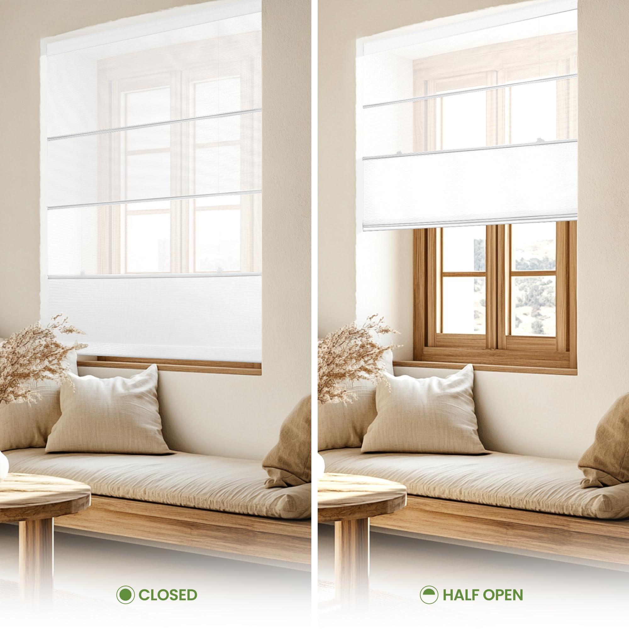 MoDanCeQ MoDanCeQ Roman Shades for Windows, Blackout Light Filtering Cordless Roman Blinds, Window Shades, UV Protection, Privacy, Window Blinds, Easy to Install, LJMF-Light Filtering-White, 20" W x 48" H