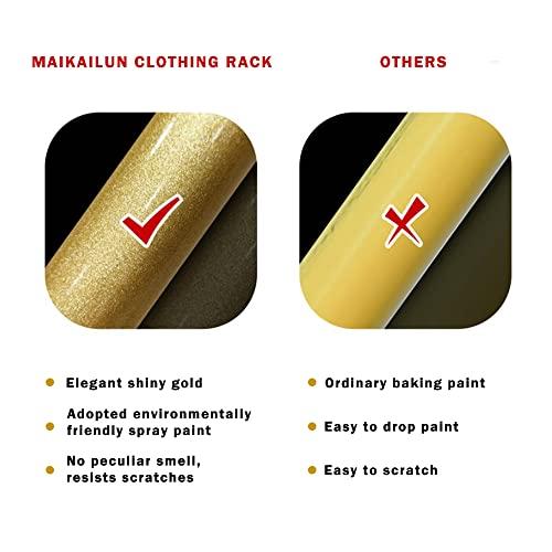 MAIKAILUN Clothing Rack Gold, Industrial Clothes Rack for hanging Clothes with Double Shelves Freestanding Multi-functional Heavy Duty Garment Rack, Metal Movable Portable Coat Rack for Organizing Clothes Shoes