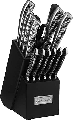 Cuisinart CUISINART Block Knife Set, 15pc Cutlery Knife Set with Steel Blades for Precise Cutting , Lightweight, Stainless Steel, Durable & Dishwasher Safe,C77SS-15P