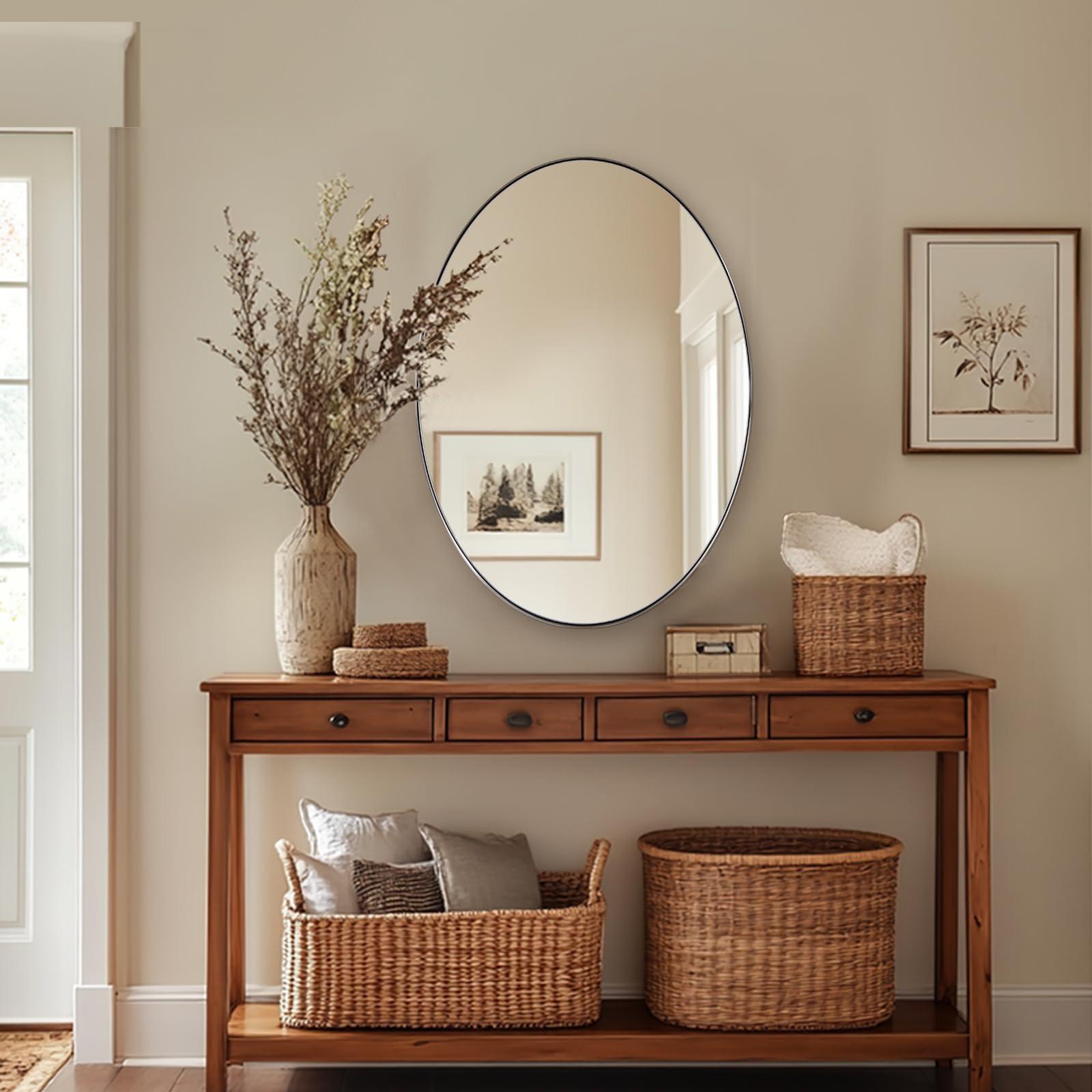 ANDY STAR ANDY STAR Brushed Nickel Oval Wall Mirror, 20x28, Modern Bathroom Mirror, Sturdy Stainless Steel Frame, Clear Reflection, Anti-Corrosion Backboard