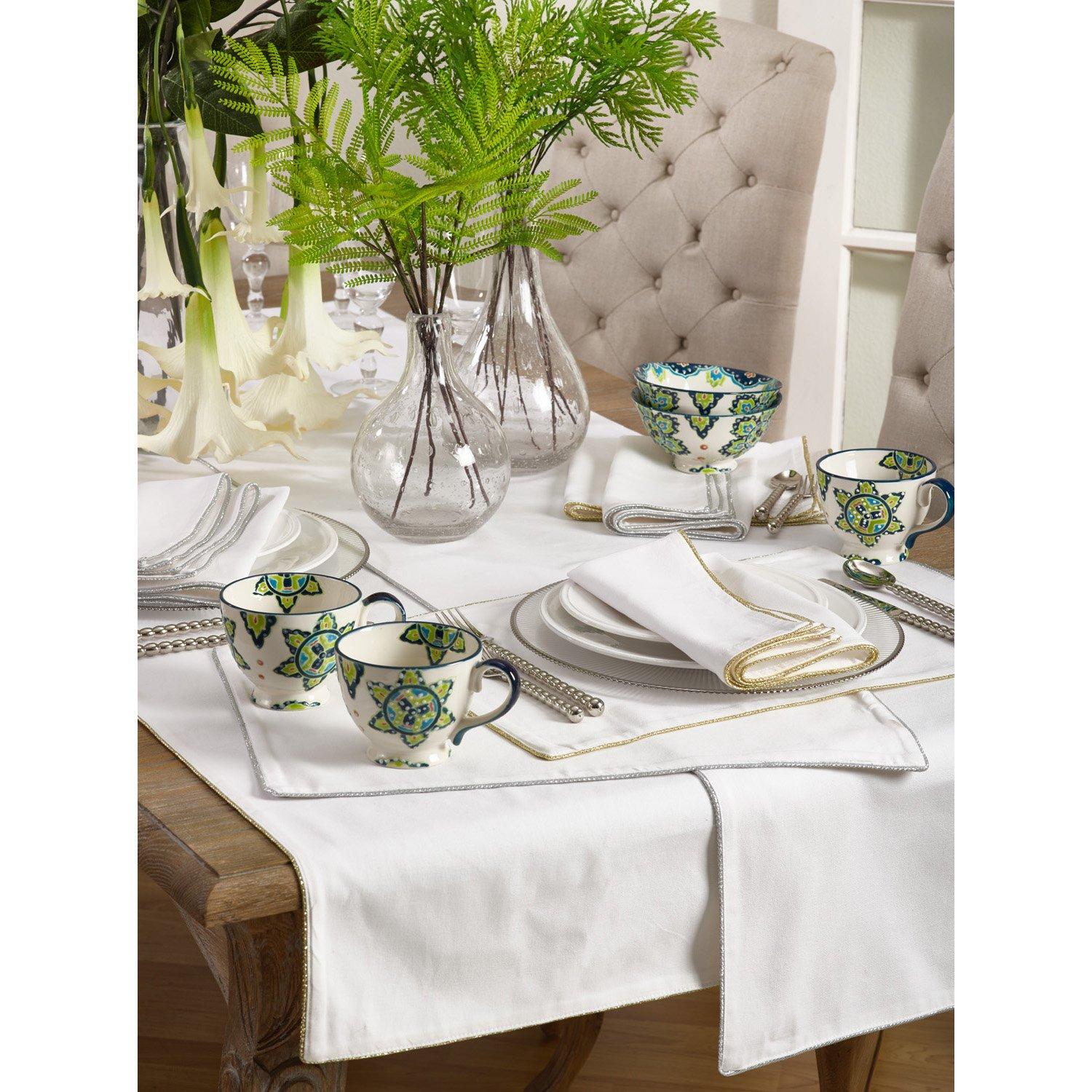 Occasion Gallery Occasion Gallery Classic Ivory White Table Runner with Shimmering Silver Border Trim 18\" x 72\" Rectangle