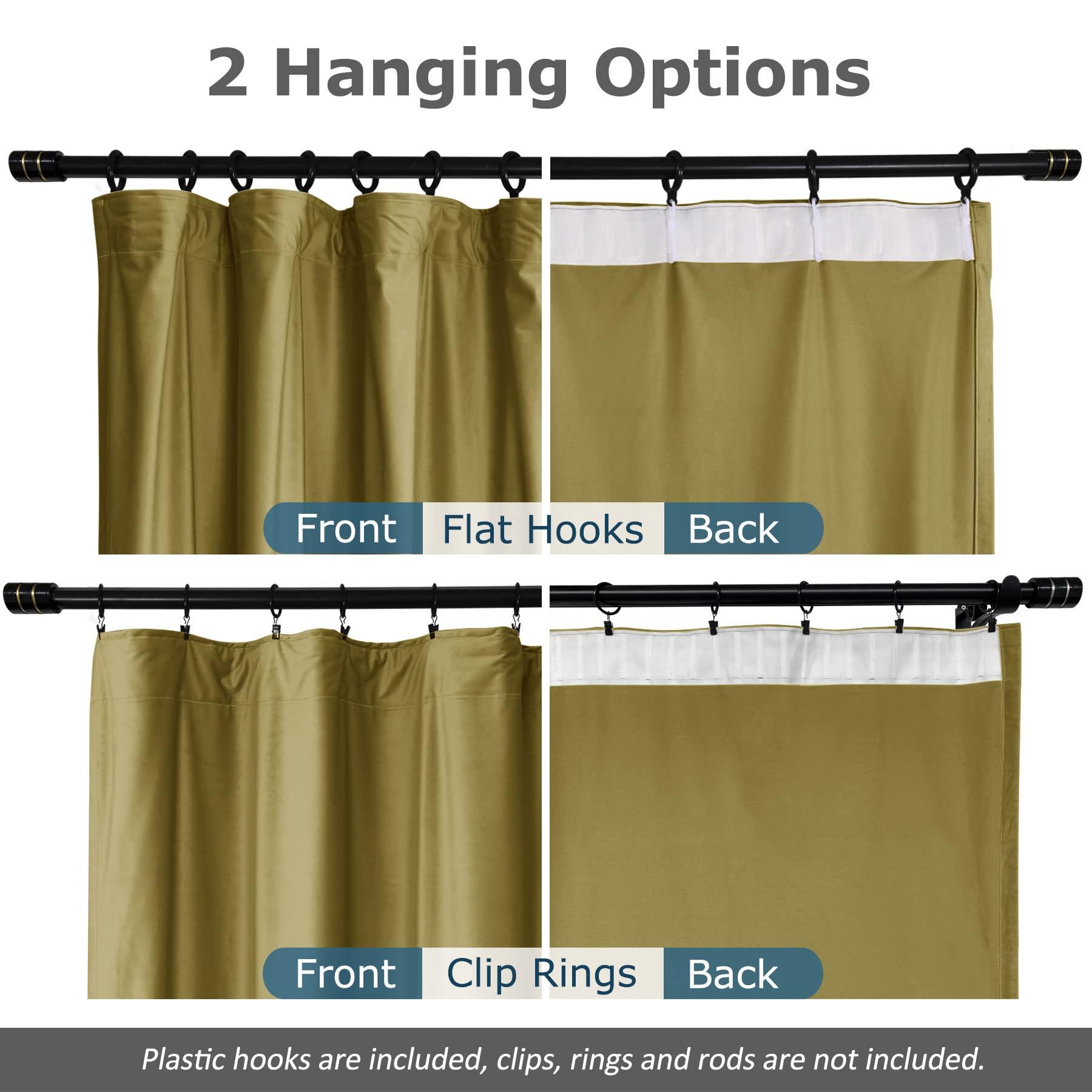 Frelement Frelement Room Darkening Velvet Drapes Flat Hooks Curtains for Traverse Rod and Track Thermal Insulated Curtains High Windows Loft Bedroom, 100" W x 156" L, 2 Panels, Golden Palm