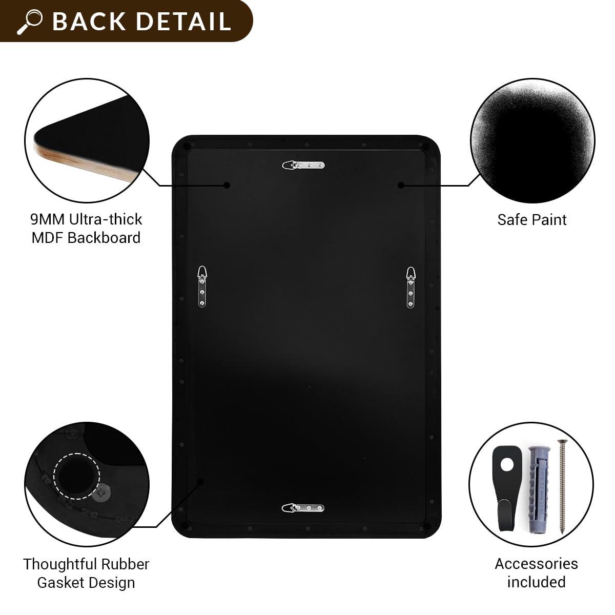 ANDY STAR ANDY STAR Matte Black Mirror for Bathroom, 20x28 Inch Rounded Rectangle Mirror, Modern Vanity Mirror Tube Metal Frame HD Reflection Wall-Mounted Mirrors Vertically or Horizontally