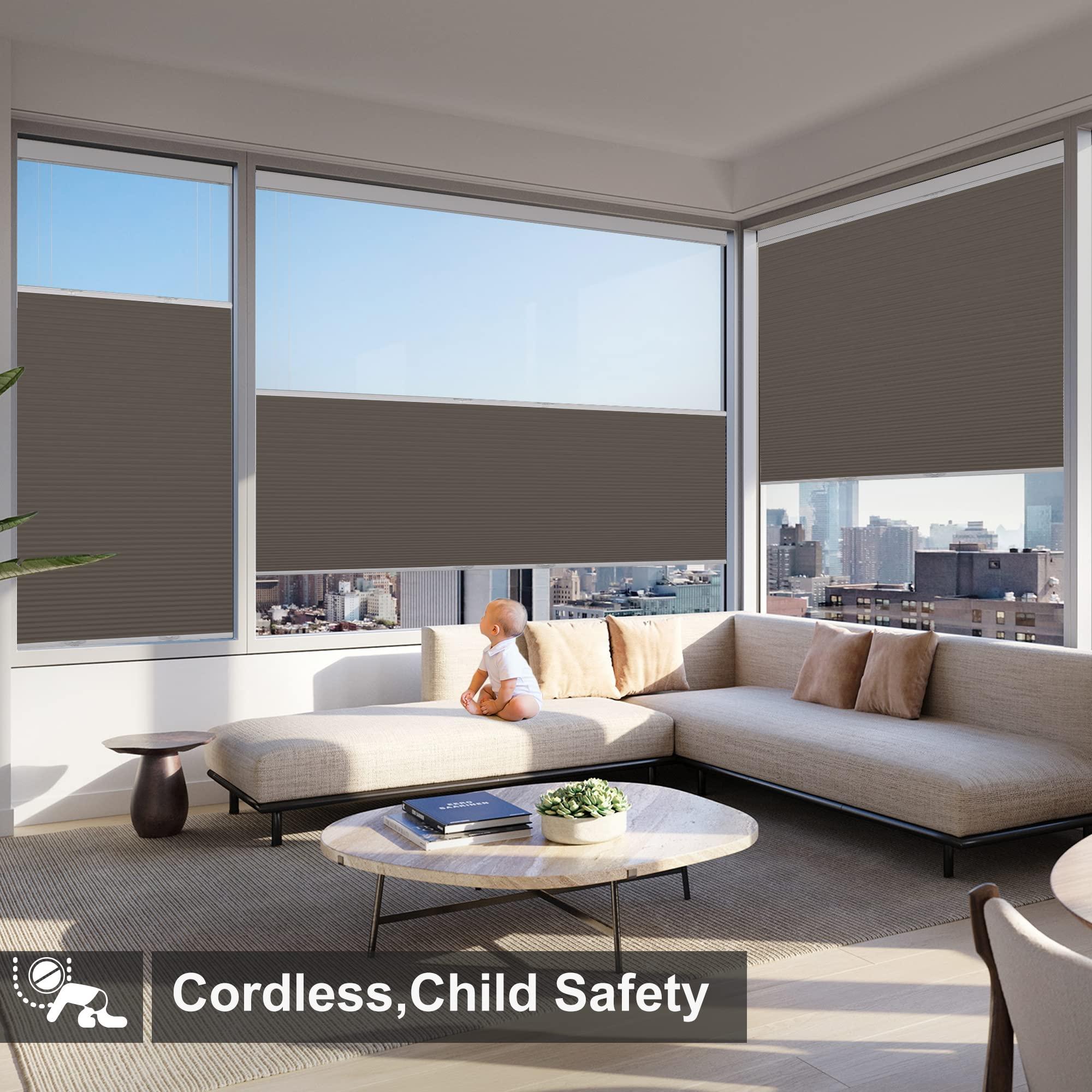 Boolegon Boolegon Top Down Bottom Up Cellular Shades for Windows Cordless Blackout Honeycomb Blinds Custom Cut to Size, Gray Brown, 42" W x 52" H