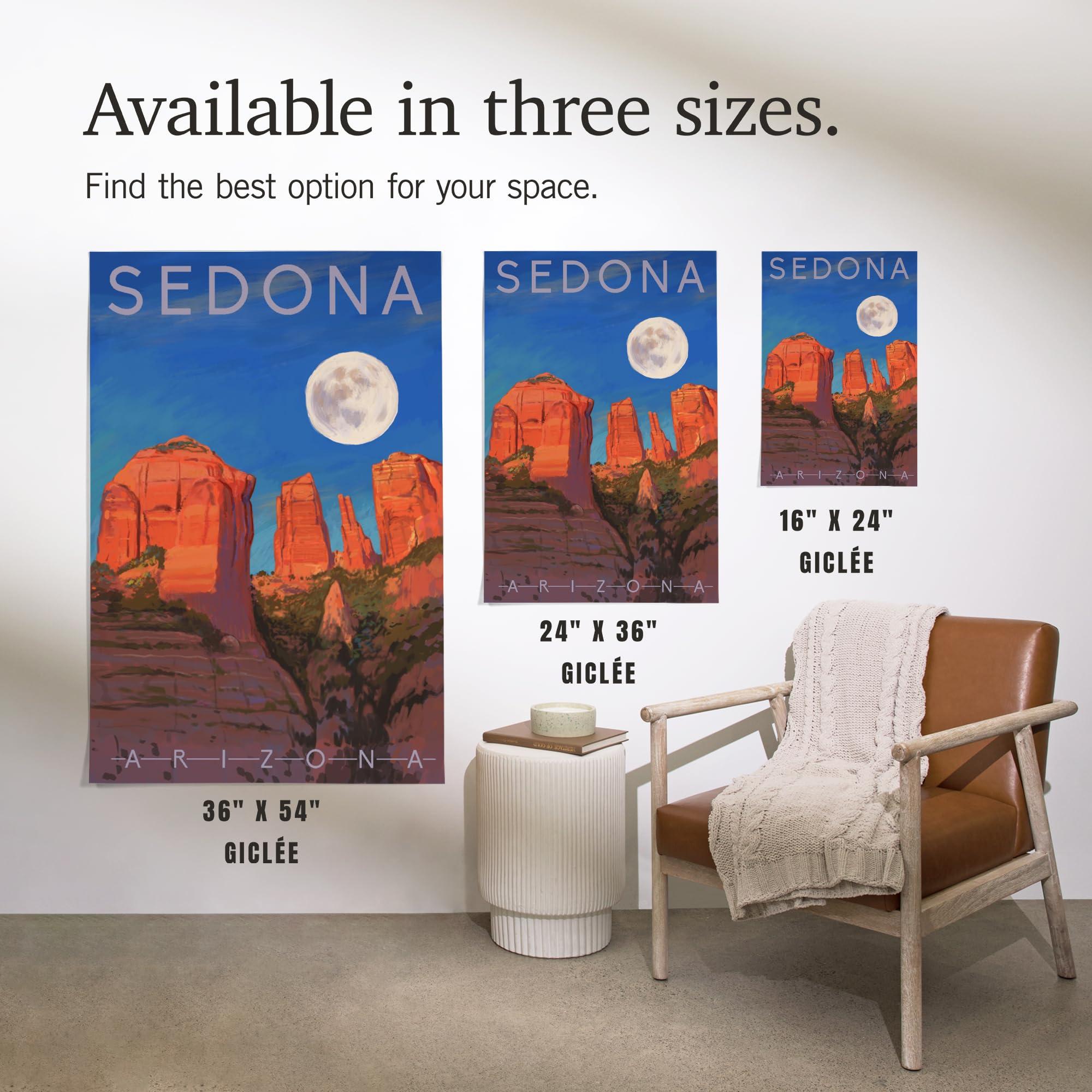 Lantern Press Lantern Press 36x54 Inch Giclee Art Print Wall Decor, Sedona, Arizona, Cathedral Rock, Moon, Oil Painting