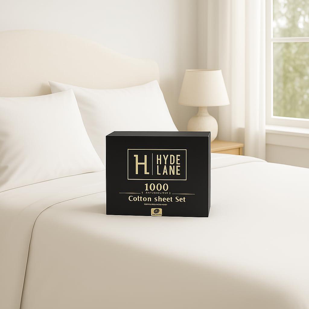 Hyde Lane Hyde Lane Luxury 1000 Thread Count 100% Cotton California King Bed Sheets | Very Comfy Soft & Thick with Deep Pocket - Fits up to 18\" Mattress, Cotton Bed Sheets Cal King - 4 PC (Ivory/Cream)