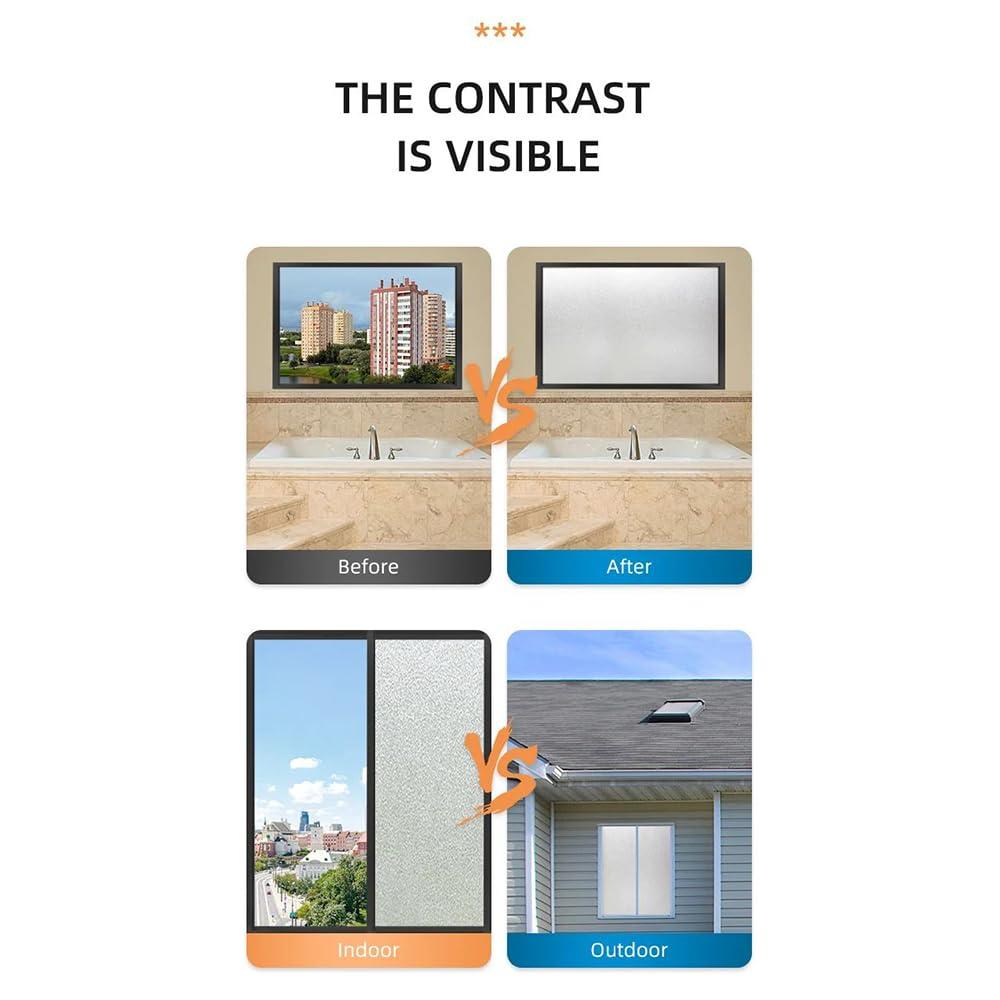 Sunice Sunice White Opaque Window Film Self Adhesive Frosted White Privacy Protection Sun Blocking Heat Rejection Glass Tint for Home,Building 23.6in x 79in
