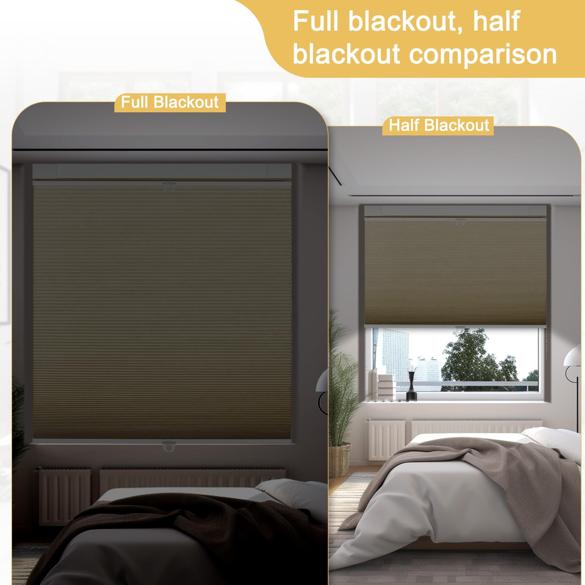 Doing-X Doing-X Cordless Cellular Shades Blackout Top Down Bottom Up No Tool No Drill Honeycomb Cellular Window Blinds Room Darkening French Door Blinds for Kitchen Living Room Office,Beige,32" W x 64" H