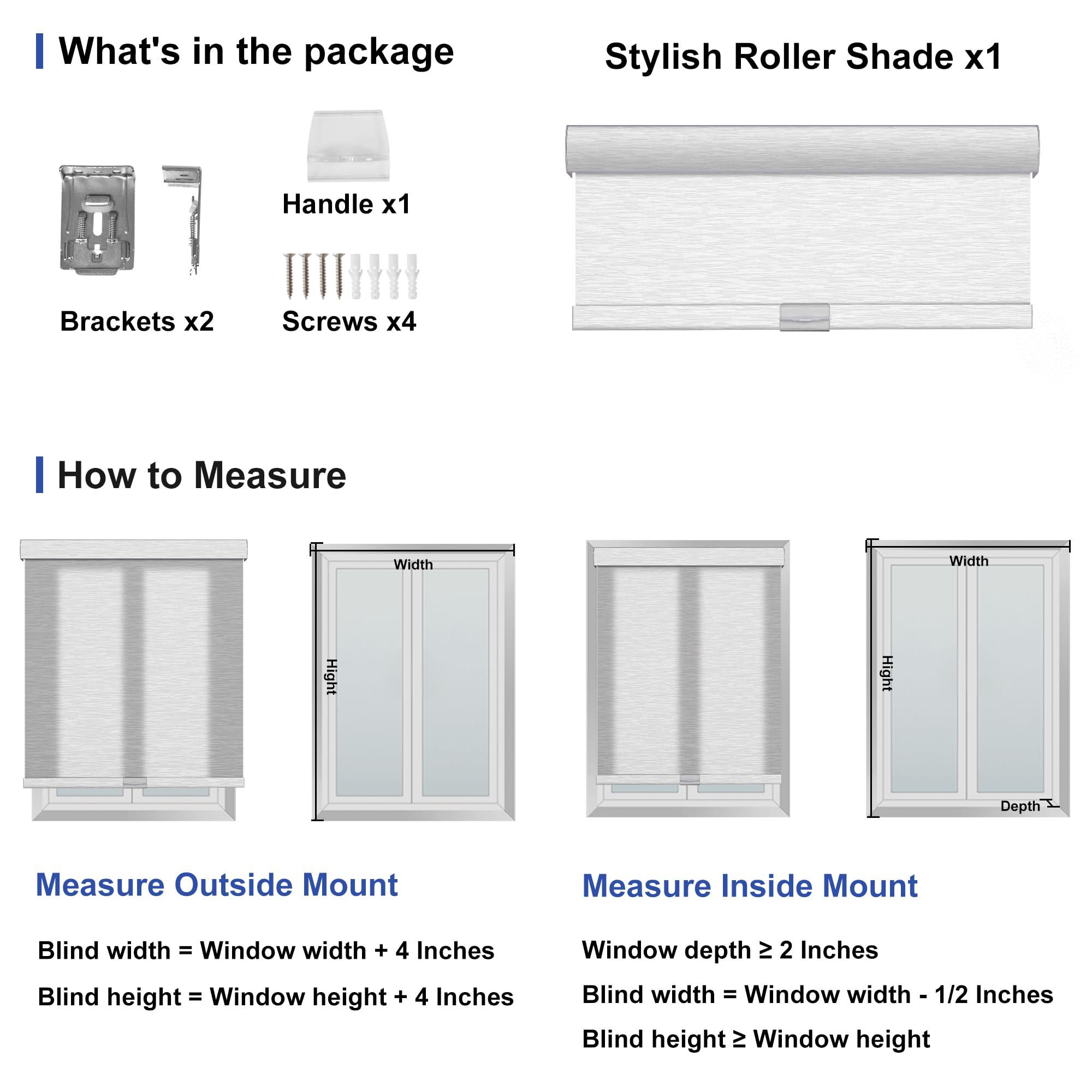 Sulugood Sulugood Roller Shades for Windows Light Filtering Roller Blinds with Cassette Valance Cordless Window Blinds Jacquard Thermal Insulation Energy Saving Shades for Home Door,Gray,21" W x 72" H