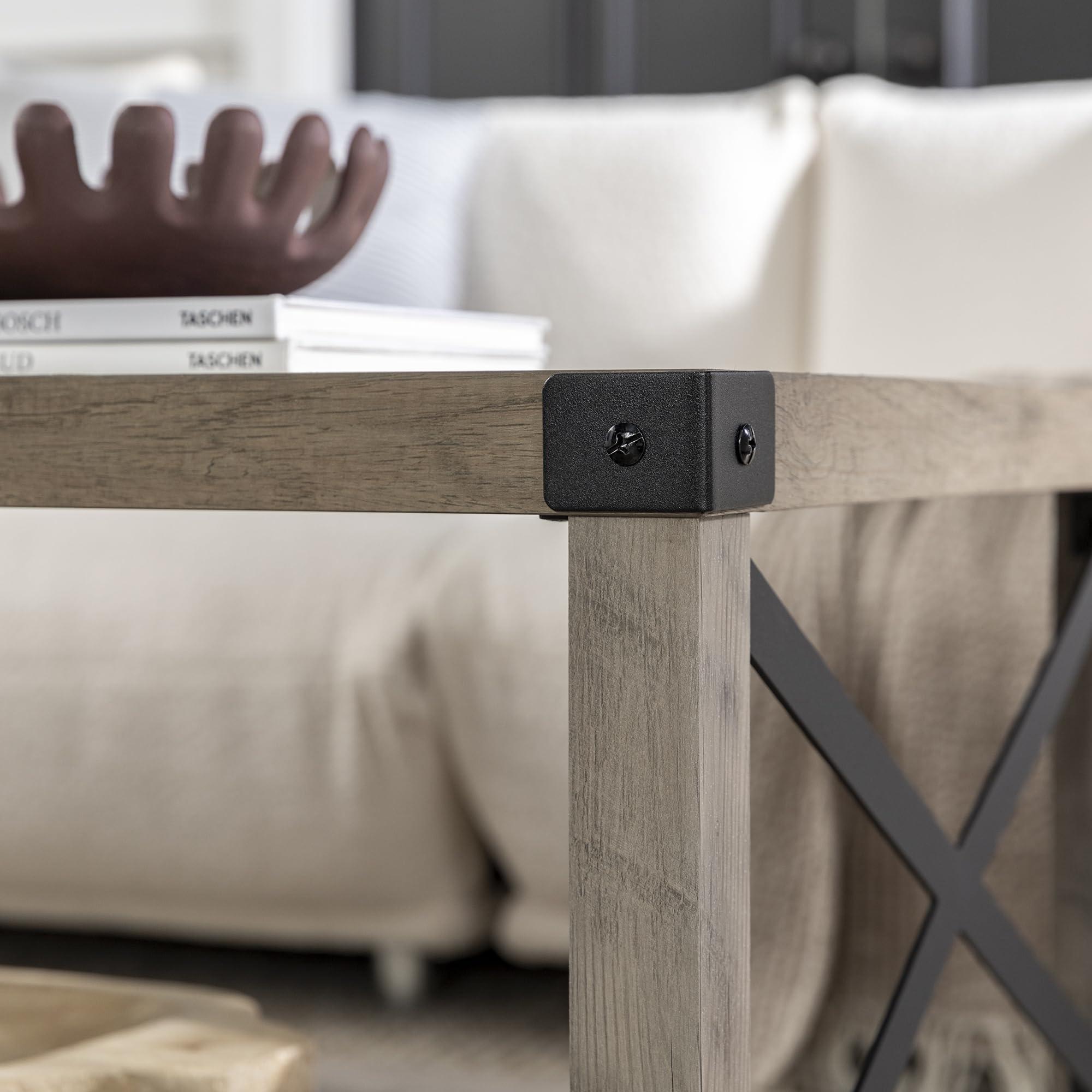 Walker Edison Walker Edison Sedalia Modern Farmhouse Metal X Coffee Table, 40 Inch, Grey Wash