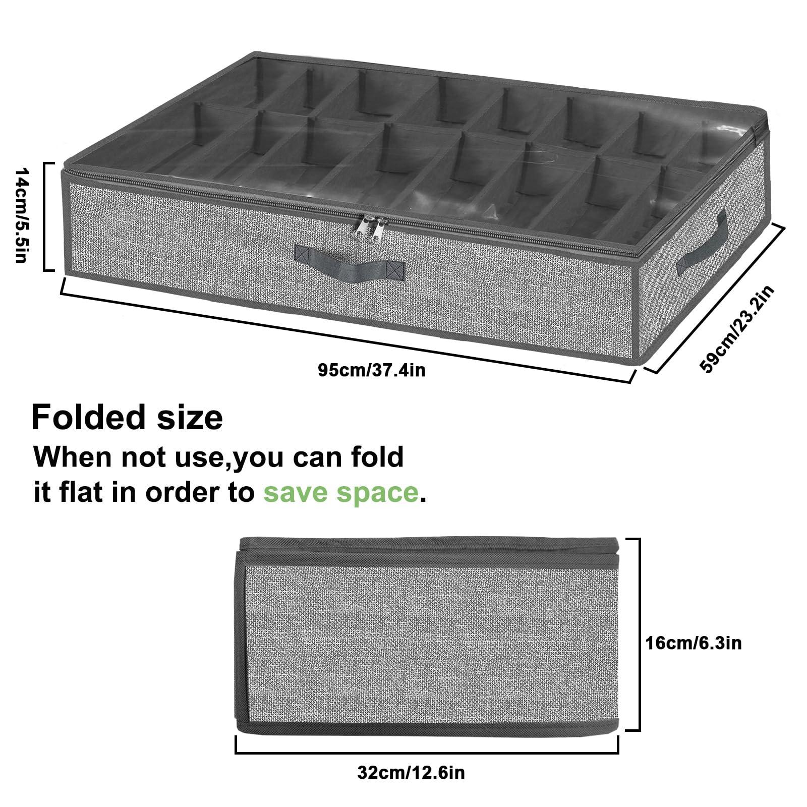 homyfort 32 Pairs Shoe Organizer Under Bed, Underbed Shoe Storage Boxes Bins, Organizador De Zapatos, Extra Large Zapateras Organizer, Grey, Set of 2