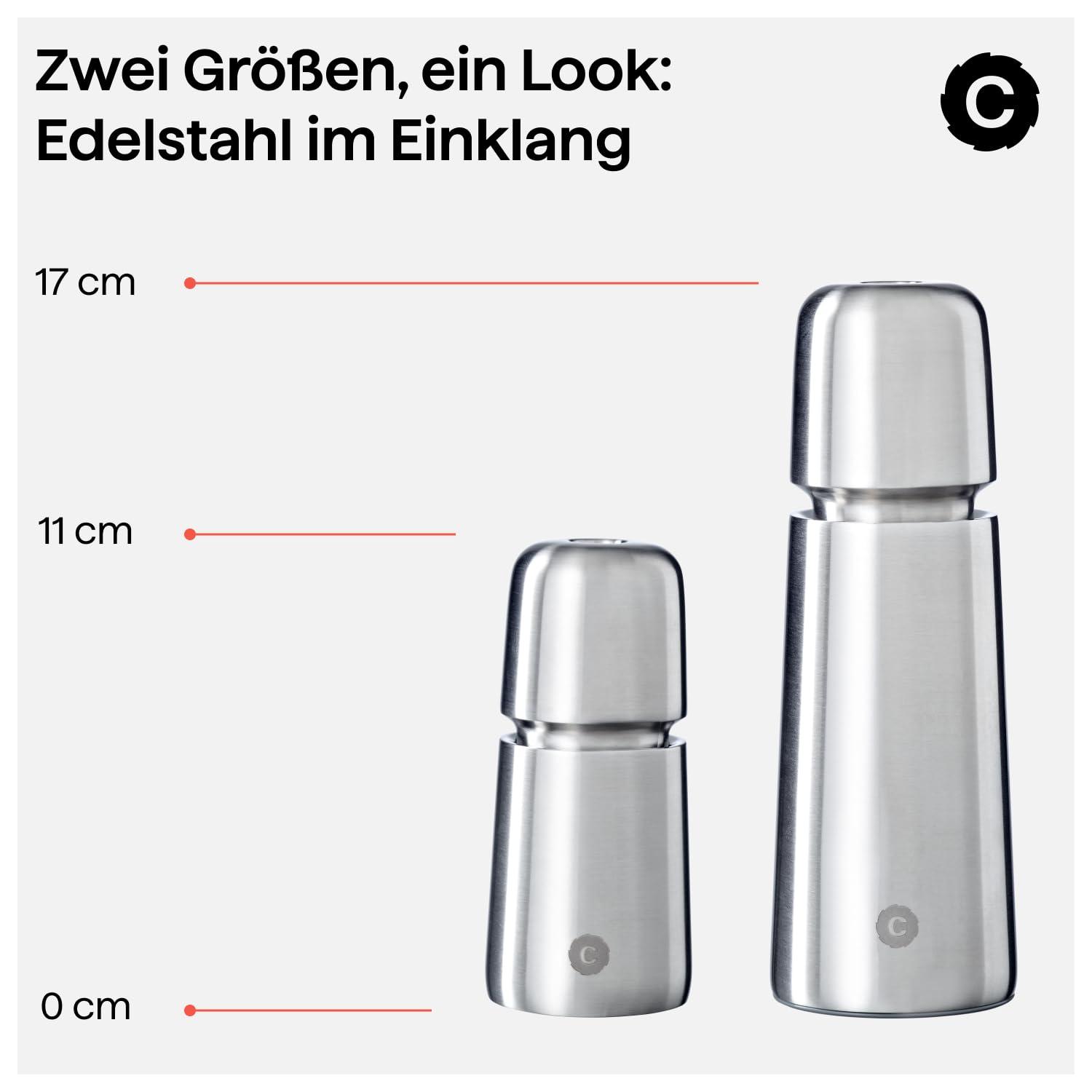 CrushGrind - the original ceramic mechanism CrushGrind Stockholm Salt- or Pepper Grinder with patented ceramic grinder (110mm, Stainless Steel, 1 Pack)