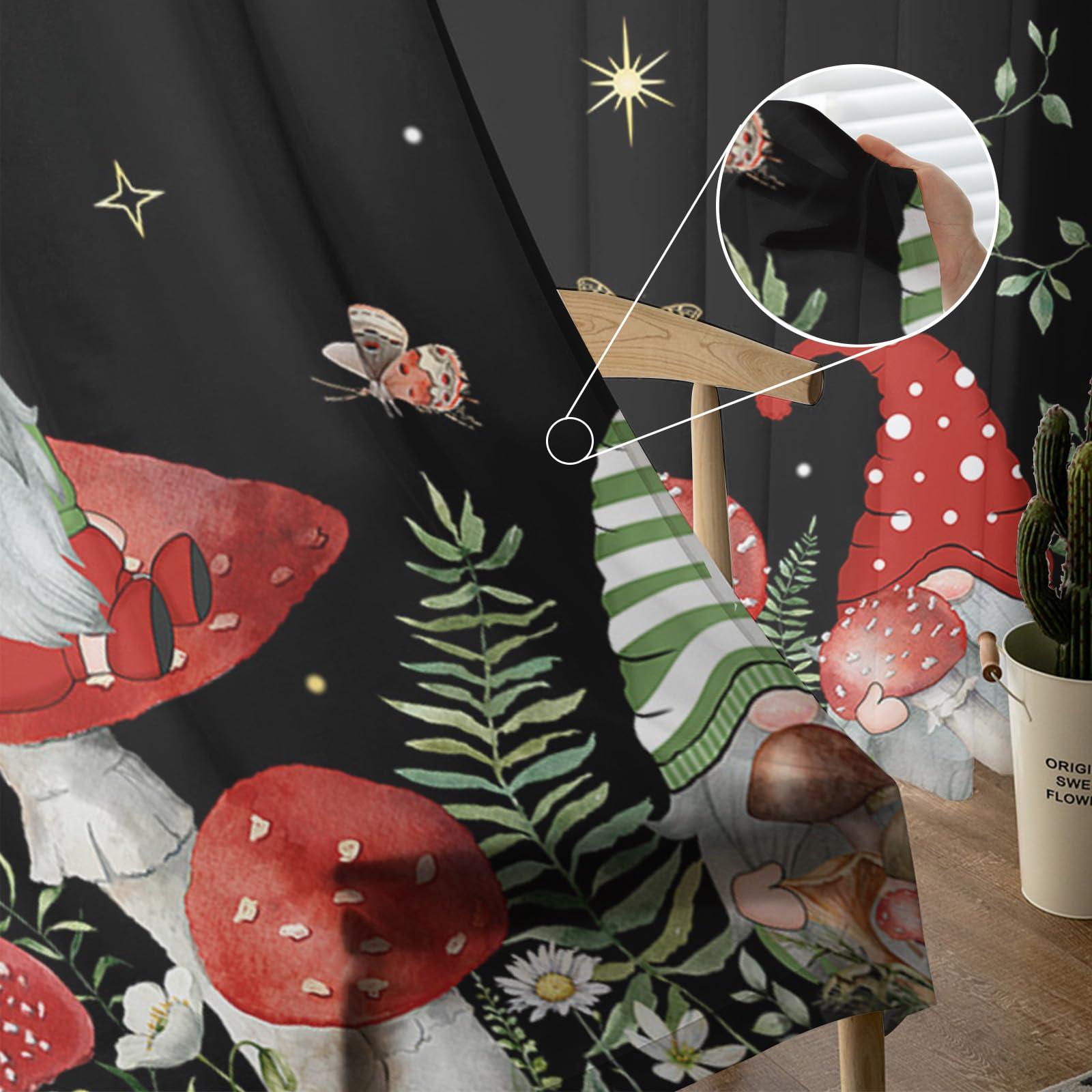 Gehucoxee Gehucoxee Semi Sheer Curtains 84 Inches Long, Mushroom Gnomes Curtains Sheer for Living Room, Window Floral Stars Moon Black Backdrop Voile Drapes Chiffon Curtain for Bedroom 2 Panel Rod Pocket
