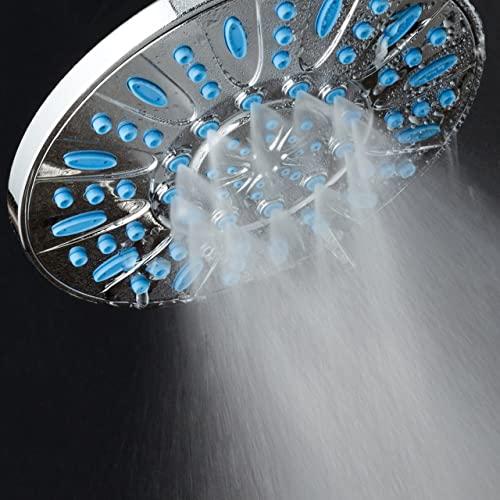 AquaDance AquaDance 7-inch 6-Setting Rainfall Showerhead with Anti-Microbial Microban Protection from Mold, Mildew, and Bacteria - Clog-Free Wave Blue Jets, Chrome Finish