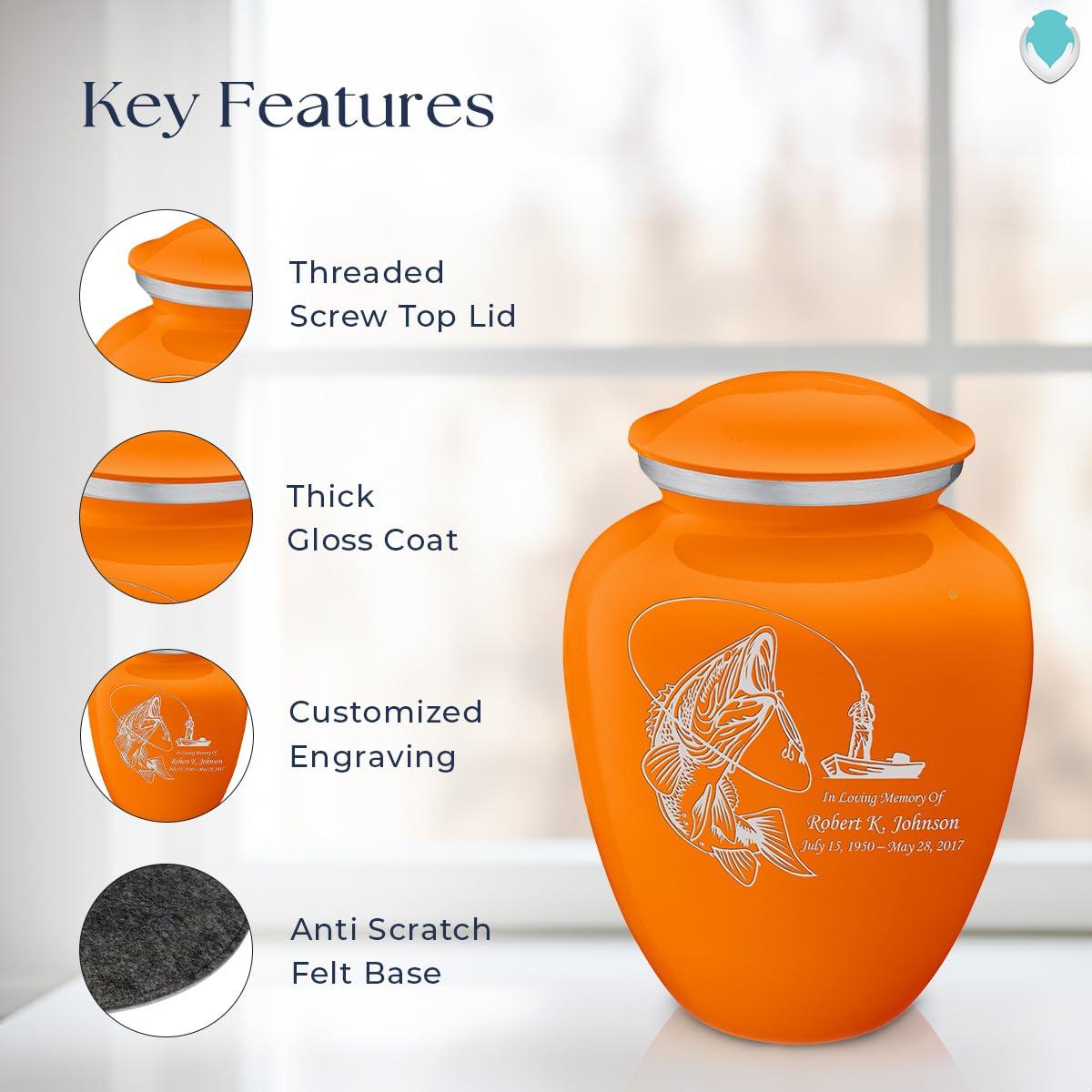 GetUrns Geturns Embrace Adult Personalized Fishing Cremation Urns for Human Ashes I Large Burnt Orange Funeral Urn for Men and Women I 200 lbs