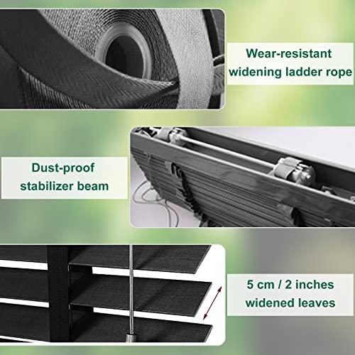 Fiunkes Wooden Window Privacy Shades - Black Venetian Blinds for Windows and Doors, Blackout Plantation Blinds With Noise Reduction and Adjustable Slats for Interior, 27'' W x 60'' H