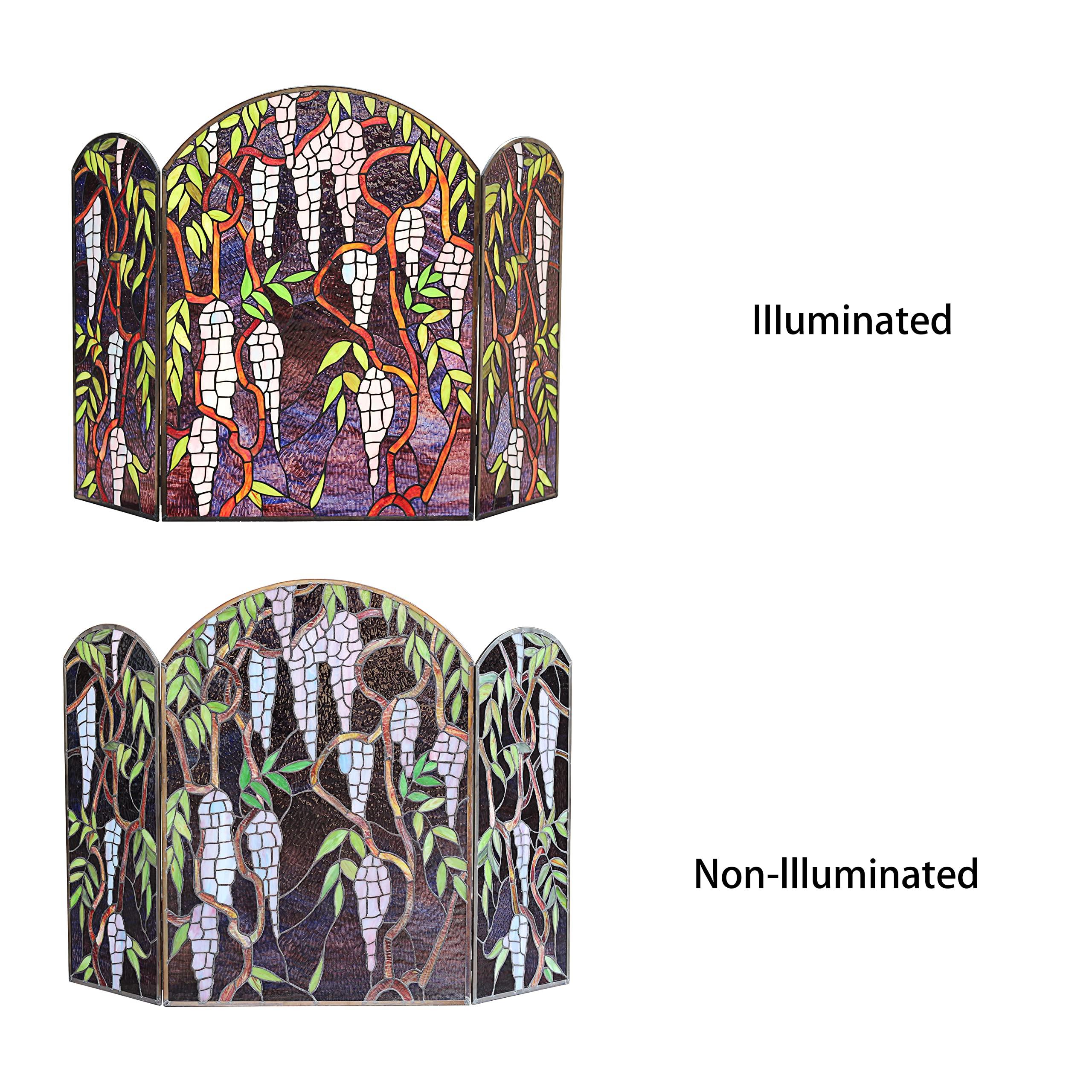 CHLOE CHLOE Lighting CORINTH Tiffany-Style Stained Glass Grape Design Fireplace Screen 42\" Wide