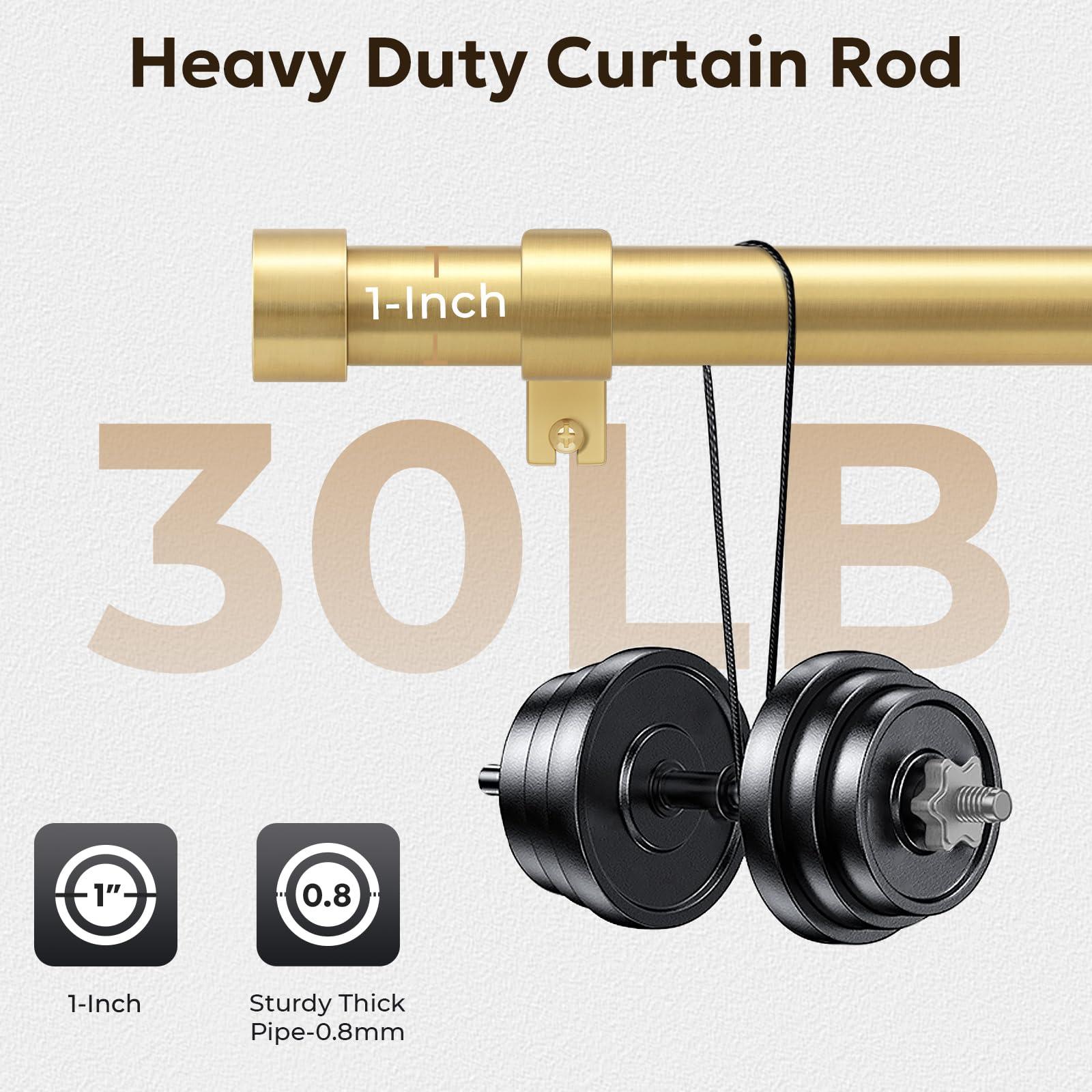 zeerobee Zeerobee Curtain Rods for Windows 32 to 72, 1 Inch Heavy Duty Drapery Rods with Adjustable Length, Outdoor Modern Curtain Pole with Simple End Caps, 32"-72", Brushed Gold