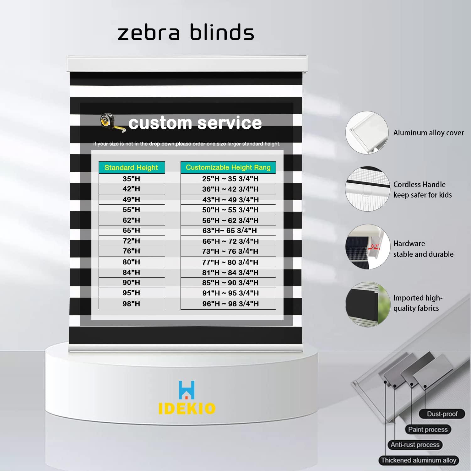 IDEKIO Zebra Blinds,Roller Blinds for Windows,Custom Size Dual Layer Cordless Window Blinds and Shades,Sheer or Privacy Light Control,Day and Night Blinds for Door,Office[Black,43" W x 42" H Customize]