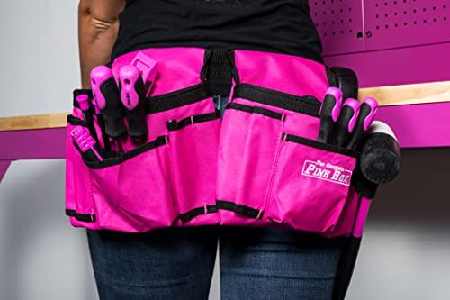 The Original Pink Box The Orignal Pink Box 2-Pouch 10-Pocket Canvas Tool Belt with Hammer Loop, and Adjustable Waist, Pink