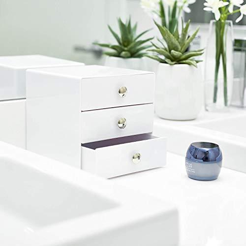 iDesign iDesign 3-Drawer Plastic Vanity Organizer, Compact Storage Organization Drawers Set for Cosmetics, Dental Supplies, Hair Care, Bathroom, Dorm, Desk, Countertop, Office, 6.5" x 6.5" x 6.5", White