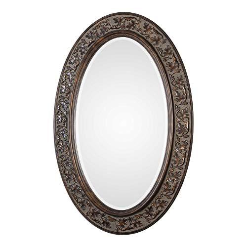 Spinner Moss + Fig Floro Aged Bronze Oval Mirror | Oval Wall Mirror in Aged Bronze Finish (23 in. W x 34 in. H Oval Mirror)