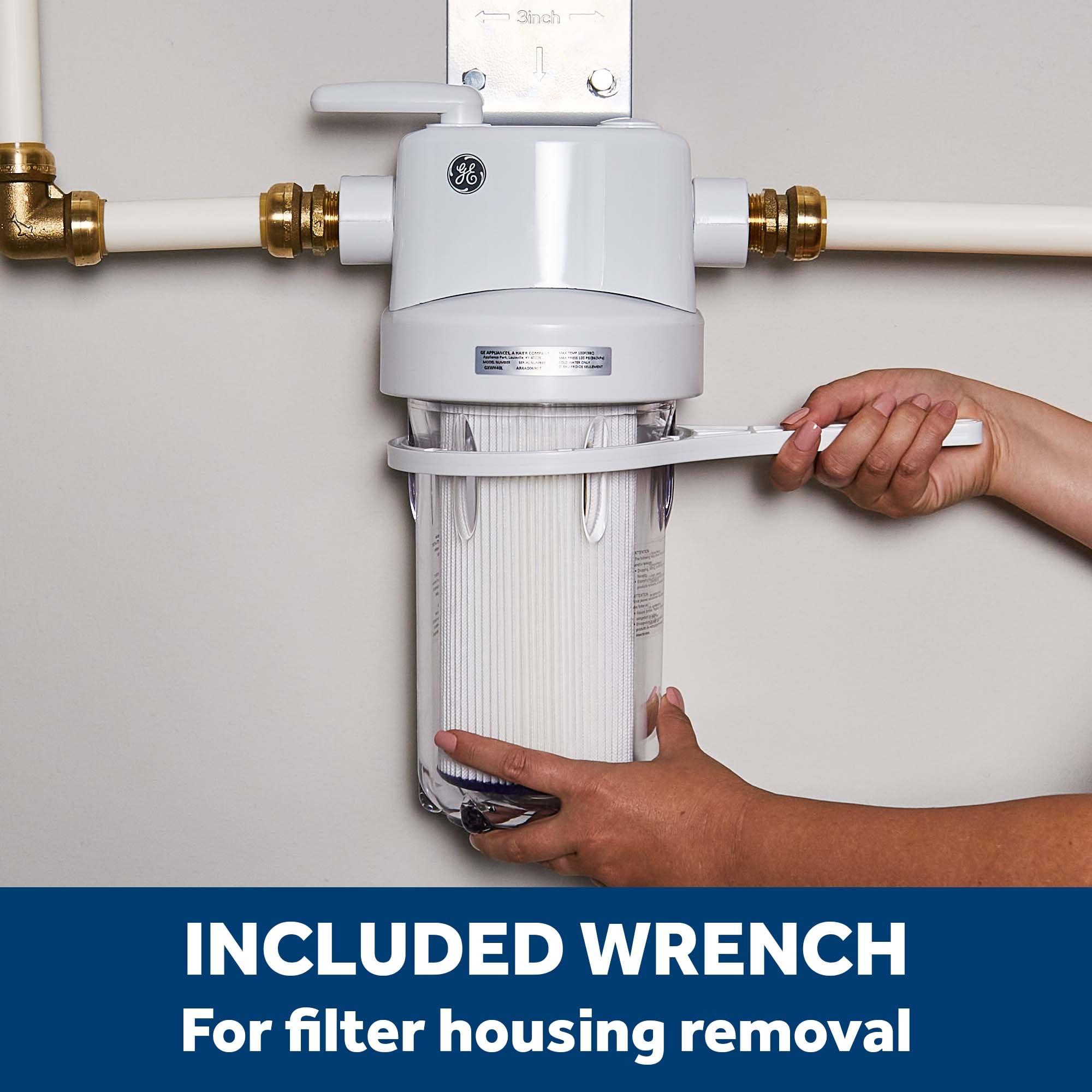 GE GE Whole House Water Filtration System | Reduces Sediment, Rust & More | Install Kit & Accessories Included | Filter Not Included | Replace Filters (FXHTC, FXHSC) Every 3 Months | GXWH40L