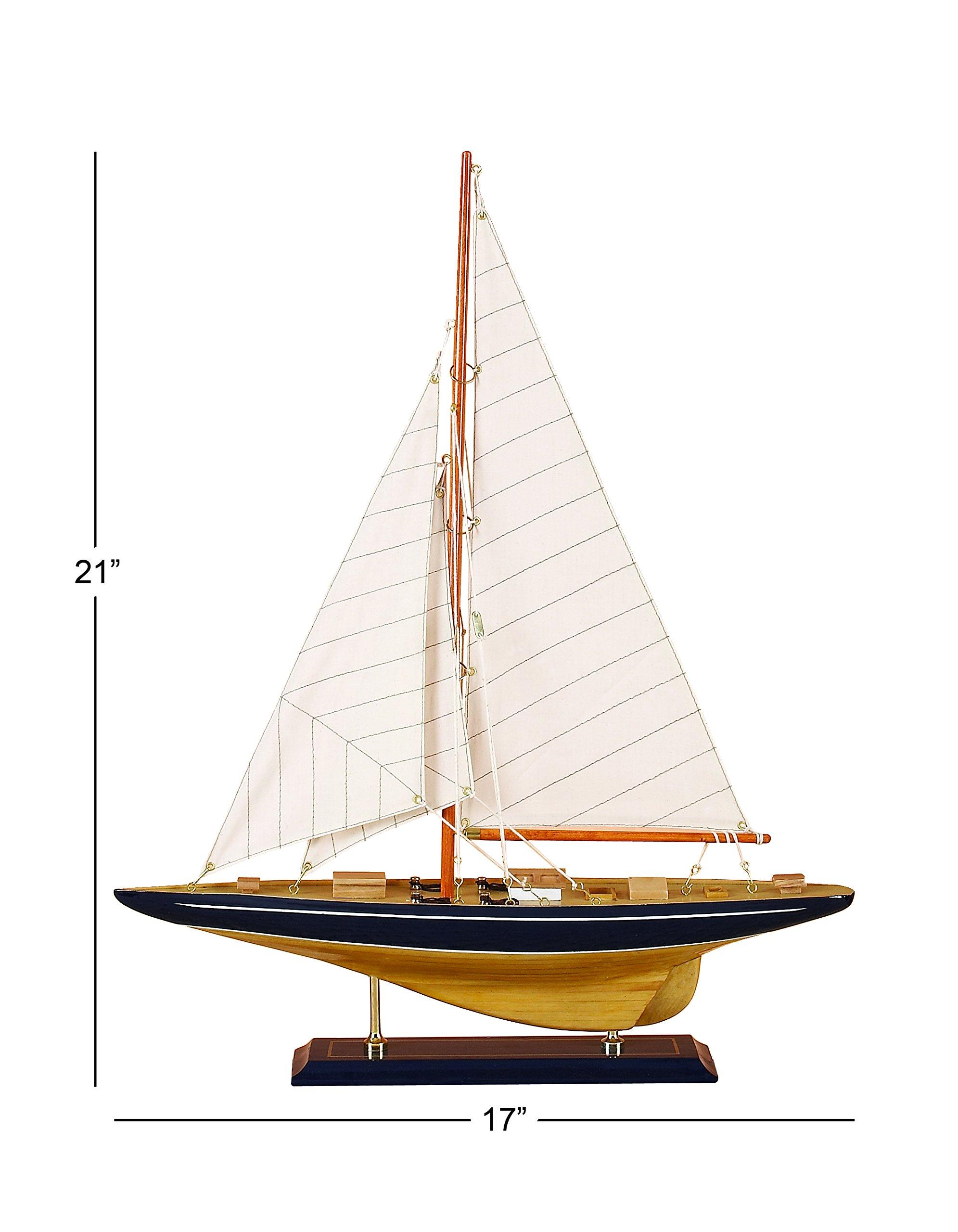 Deco 79 Deco 79 Wood Sail Boat Decorative Sculpture Home Decor Statue with Beige and Navy Accents and Lifelike Rigging, Accent Figurine 17\" x 4\" x 21\", Brown