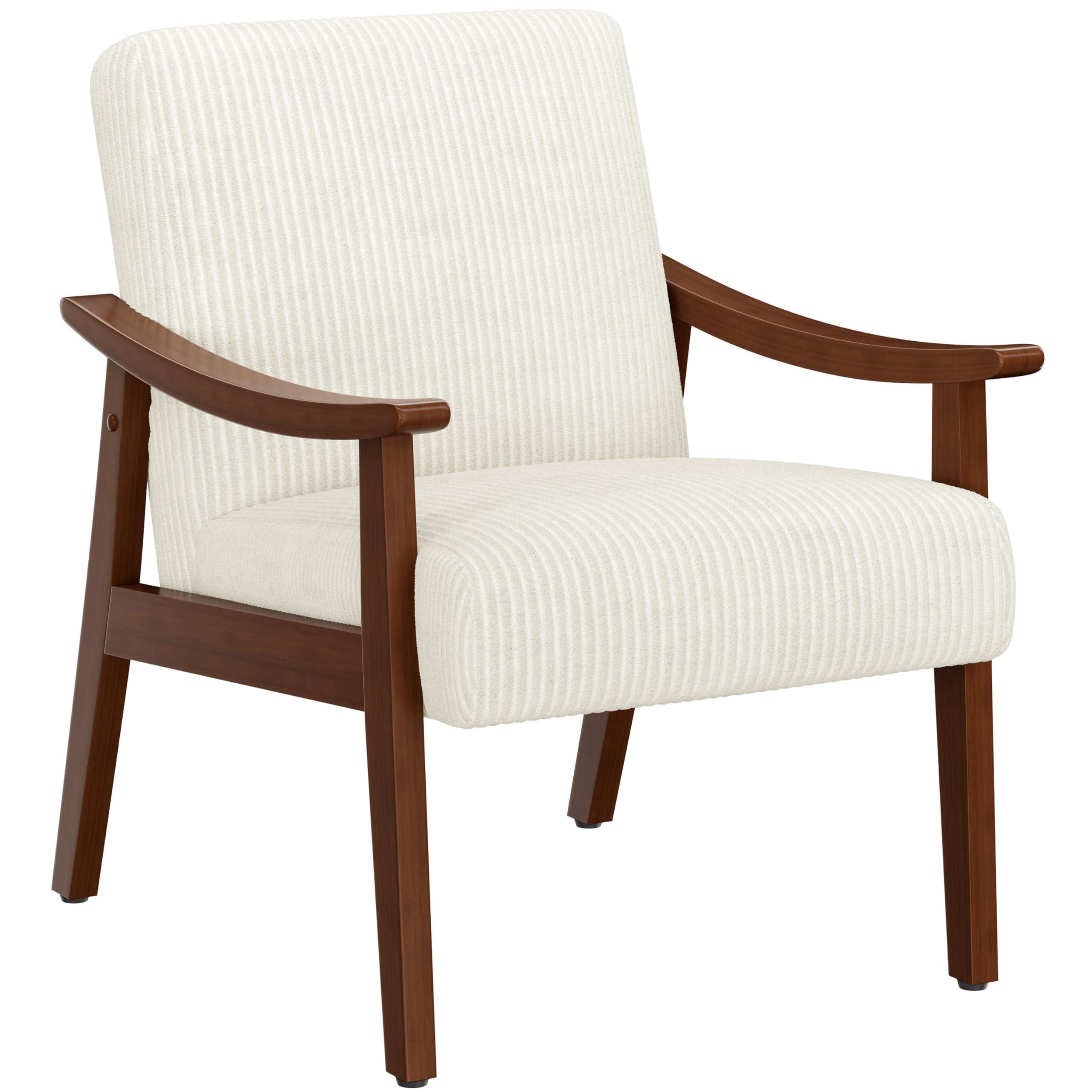 Yaheetech Yaheetech Corduroy Accent Chair, Mid-Century Modern Armchair with Solid Wood Legs, Reading Leisure Chair with High Back for Living Room Bedroom Waiting Room Beige