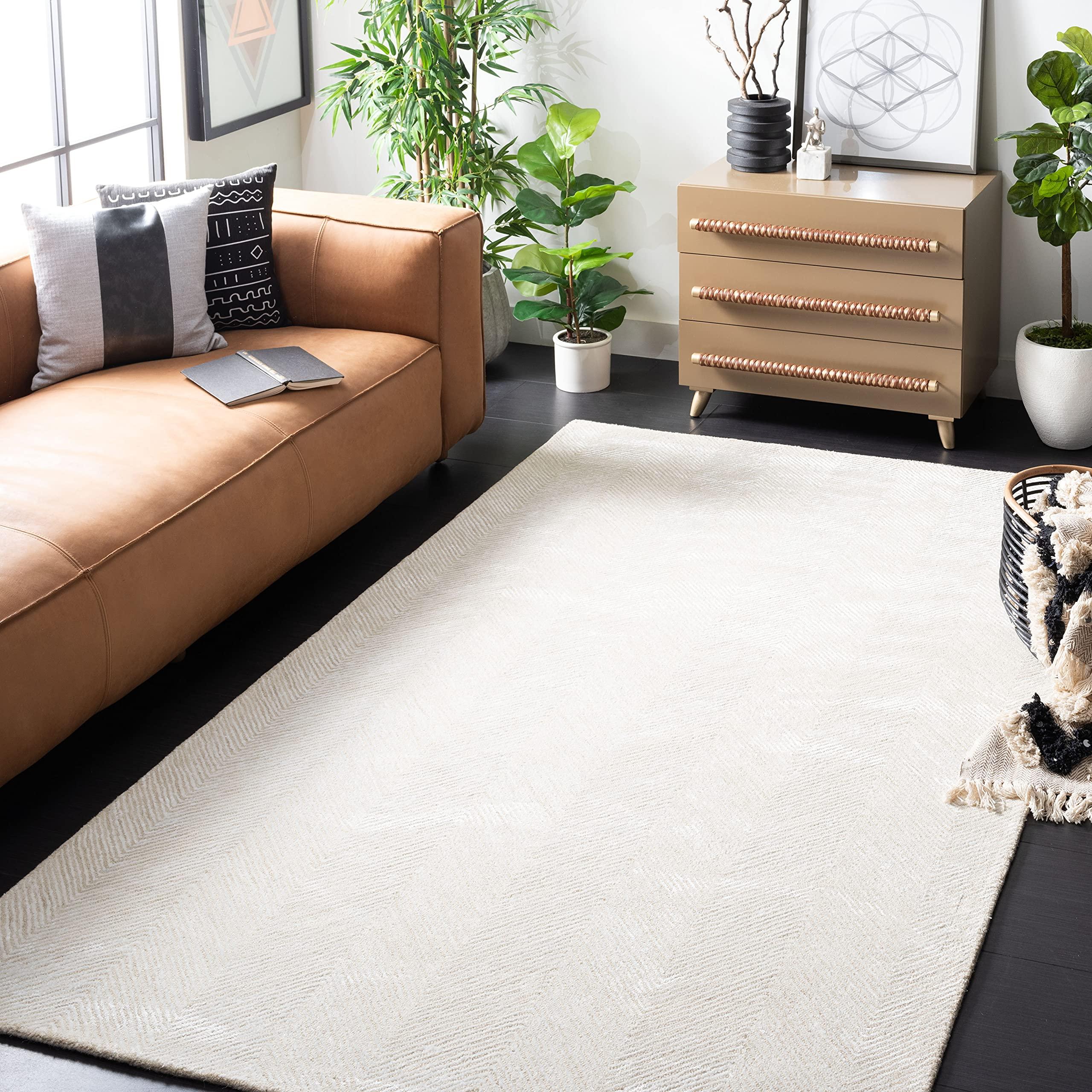 Safavieh SAFAVIEH Soho Collection 5' x 8' Ivory/Beige SOH175A Handmade Chevron Premium Viscose & Wool Living Room Dining Bedroom Area Rug