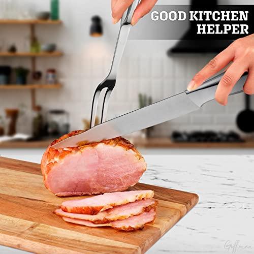 Guffman Browne Two Pronged Fork Tine Elite - 11 Inch Kitchen Forks Carving Fork for Meat Stainless Steel Kitchen Utensils Meat Fork Carving - Silver Heavy Duty Serving Fork Carving Set Meat Forks for Kitchen