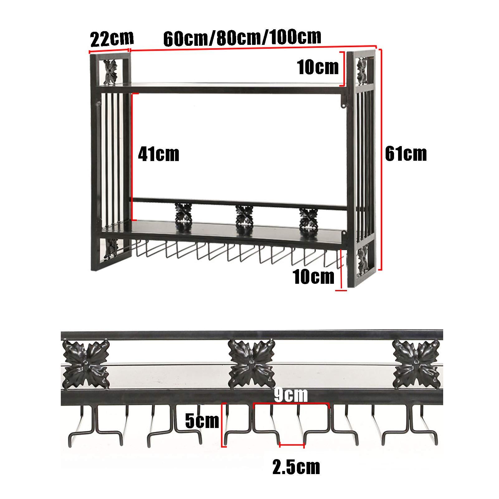 CGF- Mounted Wine Racks Industrial Wine Racks Wall Mounted with Glass Holder, Rustic Metal Hanging Wine Holder Accessories,2-Tiers Wall Mount Bottle Holder Glass Rack,Wood Wall ShelfBlack,Bronze,Gold