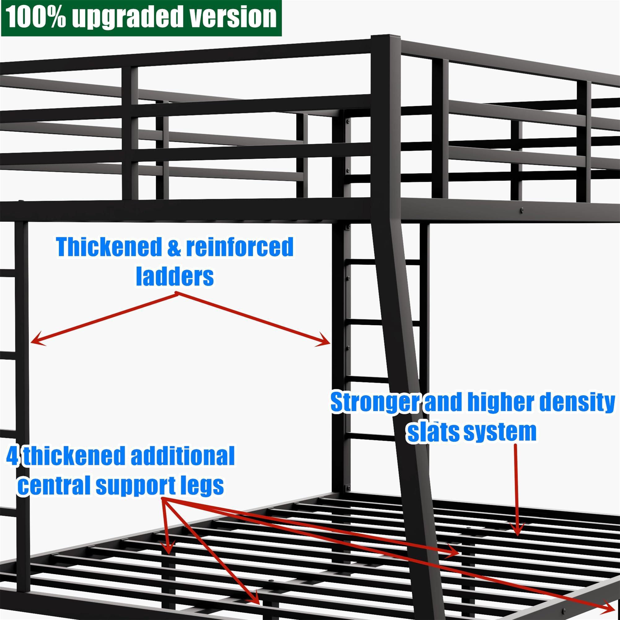LEEKAF LEEKAF Stronger & Higher Quality Metal Bunk Bed Full XL Over Queen Size Bunkbed, Thicken Heavy Duty More Stable Steel Bunk Queen Bed with Enhanced Legs & Ladder (Faster Assembly) (Full XL Over Queen)