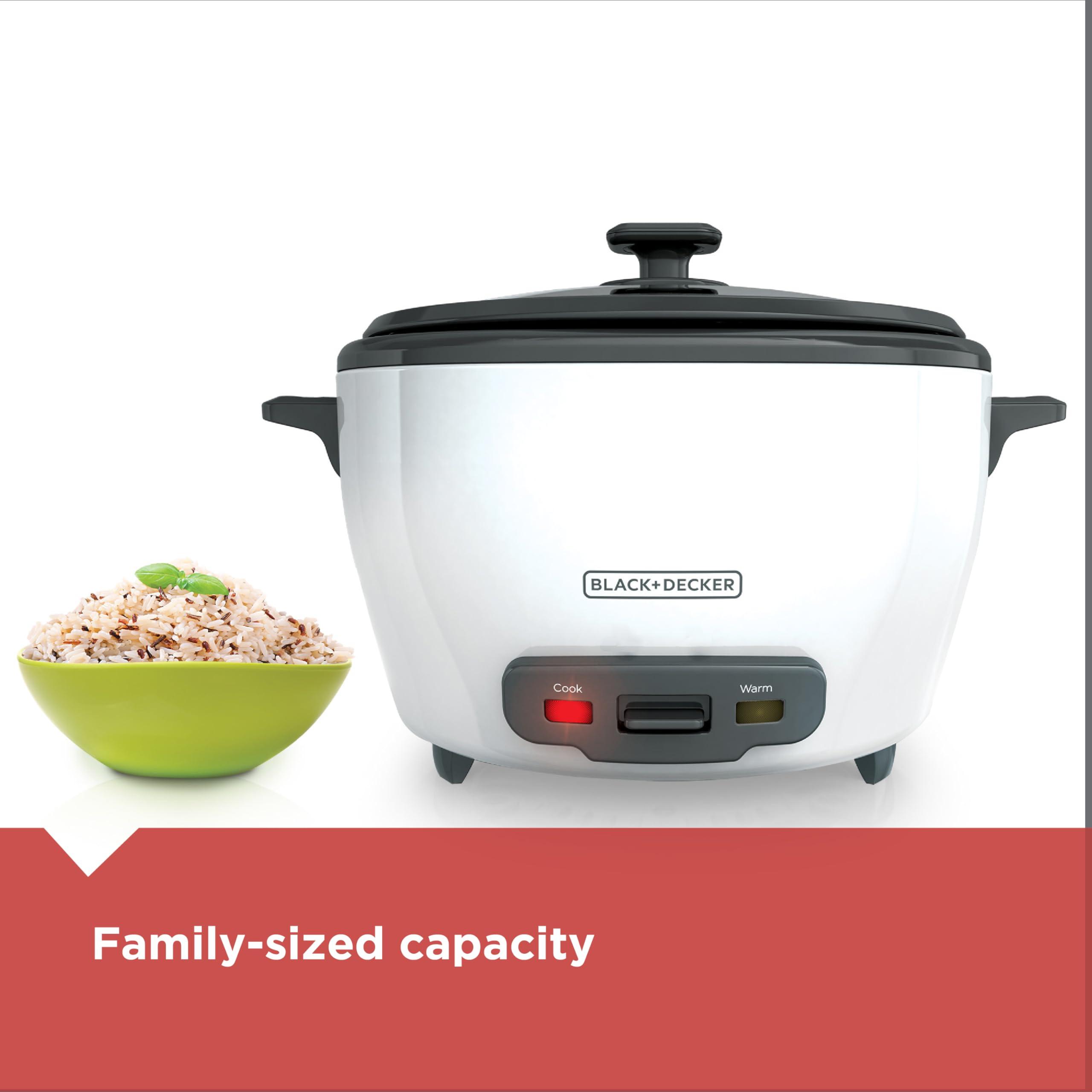 BLACK+DECKER BLACK+DECKER 6-Cup Rice Cooker, RC506, 3-cup Uncooked Rice, Steaming Basket, Removable Non-Stick Bowl, One Touch