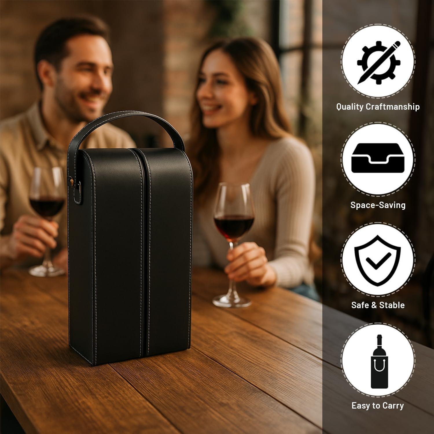 Bey-Berk Bey-Berk Leather Wine Bottle Carrier Caddy Travel Tote Bag & Tool Set,Black