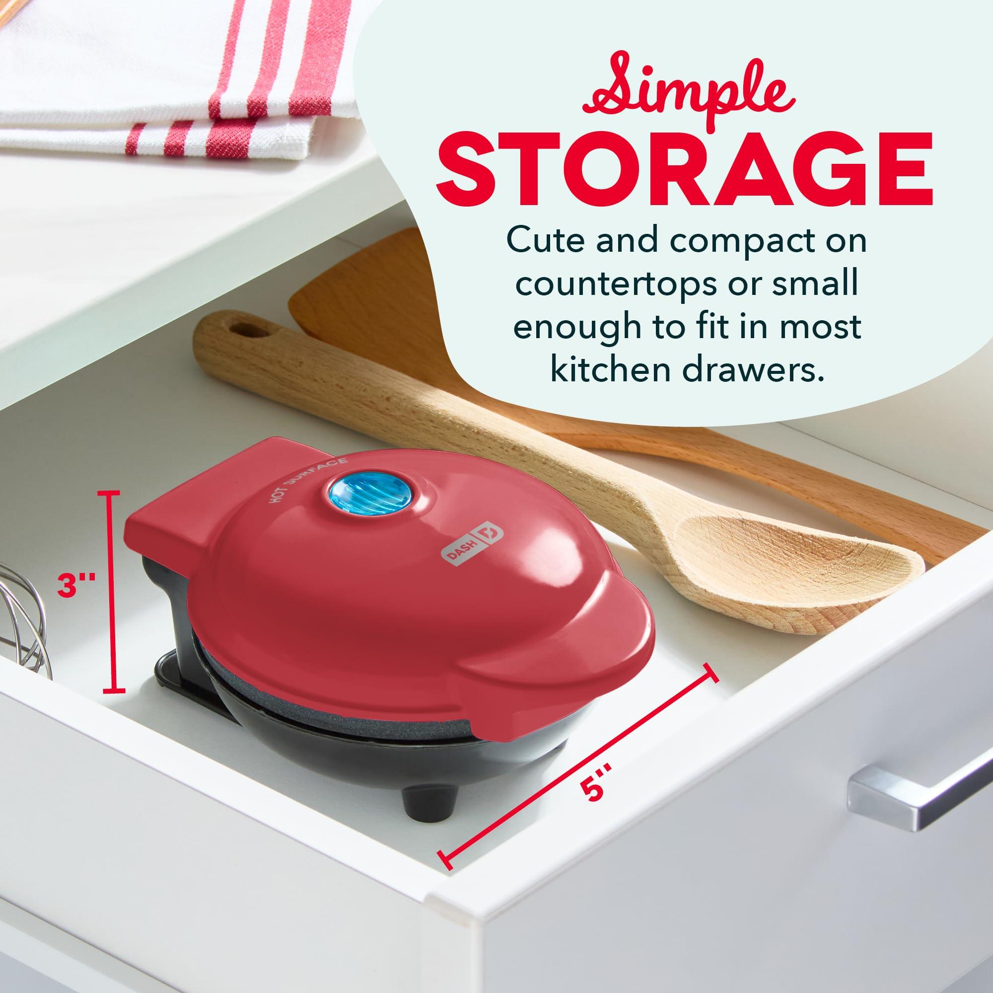 DASH DASH Mini Waffle Maker - 4 Waffle Mold, Nonstick Waffle Iron with Quick Heat-Up, PTFE Nonstick Surface - Perfect Mini Waffle Maker for Kids and Families, Just Add Batter (Red)