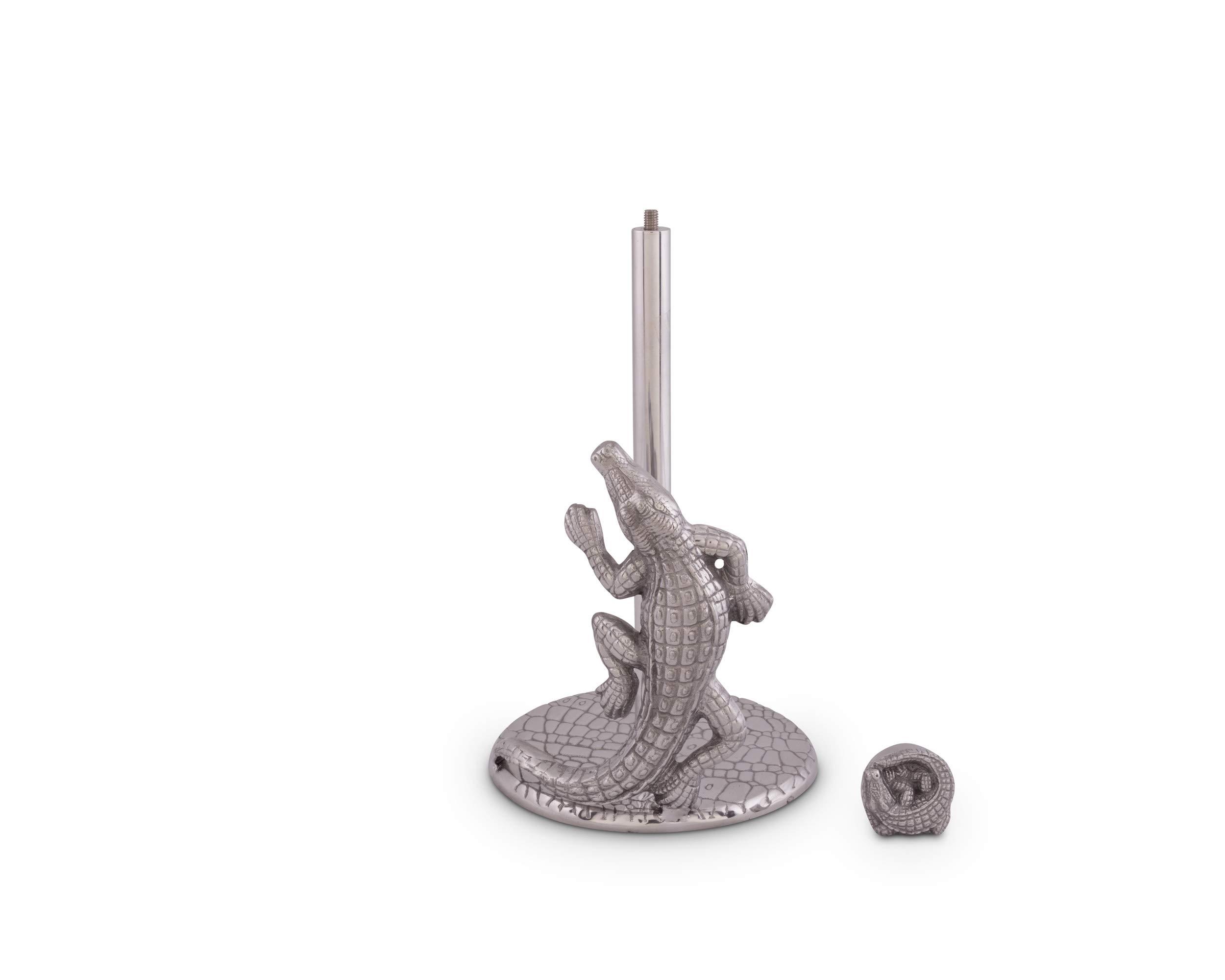 Arthur Court Arthur Court Designs Aluminum Alligator/Gator/Crocodile Paper Towel Holder Aluminum Metal Standing Tall on Countertop 12.5 inch Standing Tall