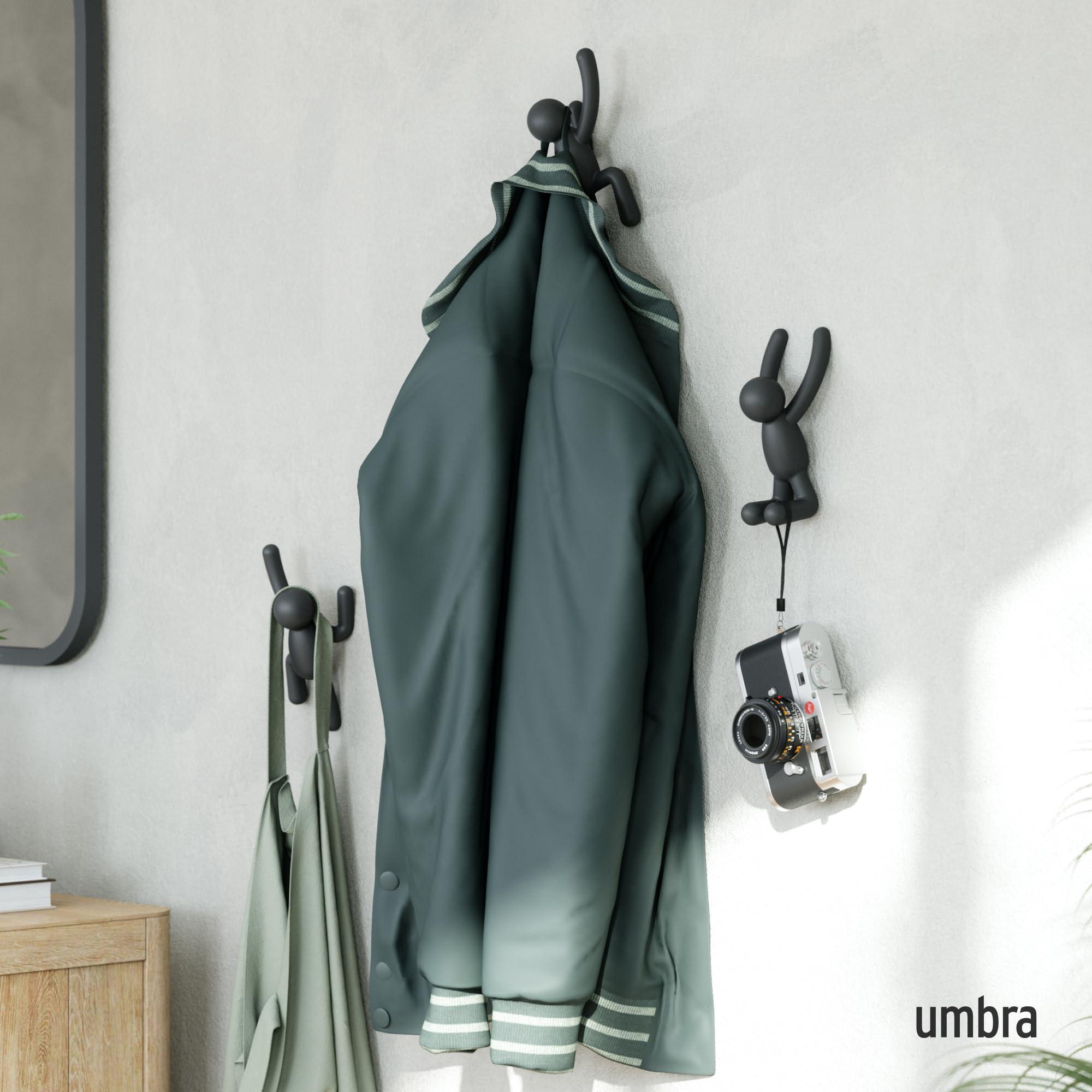 Umbra Umbra Buddy Wall Hooks Decorative Wall Mounted Coat Hooks for Hanging Coats, Scarves, Bags, Purses, Backpacks, Towels and More, Set of 3, Black