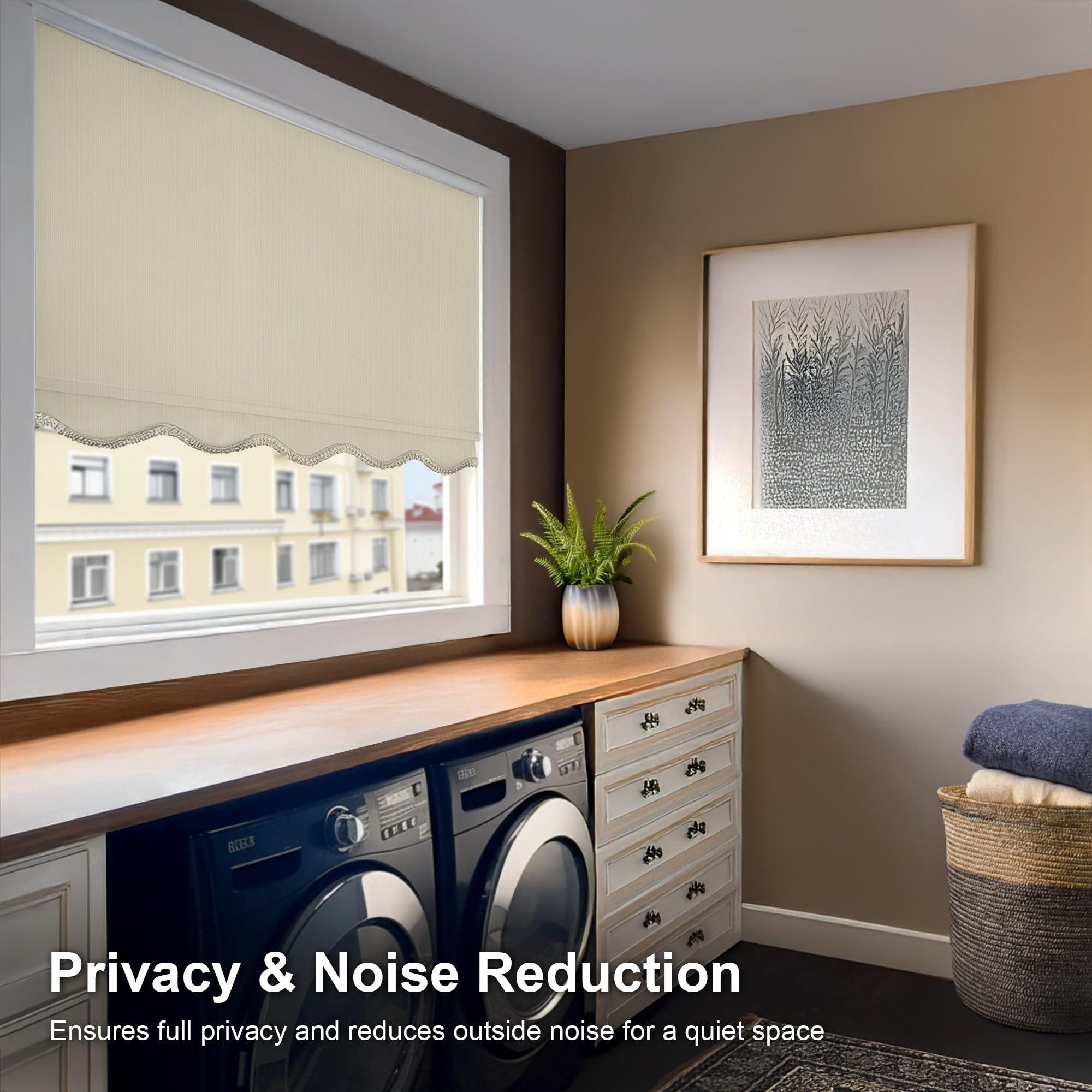 CHICOLOGY CHICOLOGY Blackout Custom Roller Shades, Cordless Blinds, Window Shades for Home, Roller Window Shades,Window Treatments, Door Blinds, Blackout Shades, Ivory Textured (Fringe), 71.5" W X 64" H